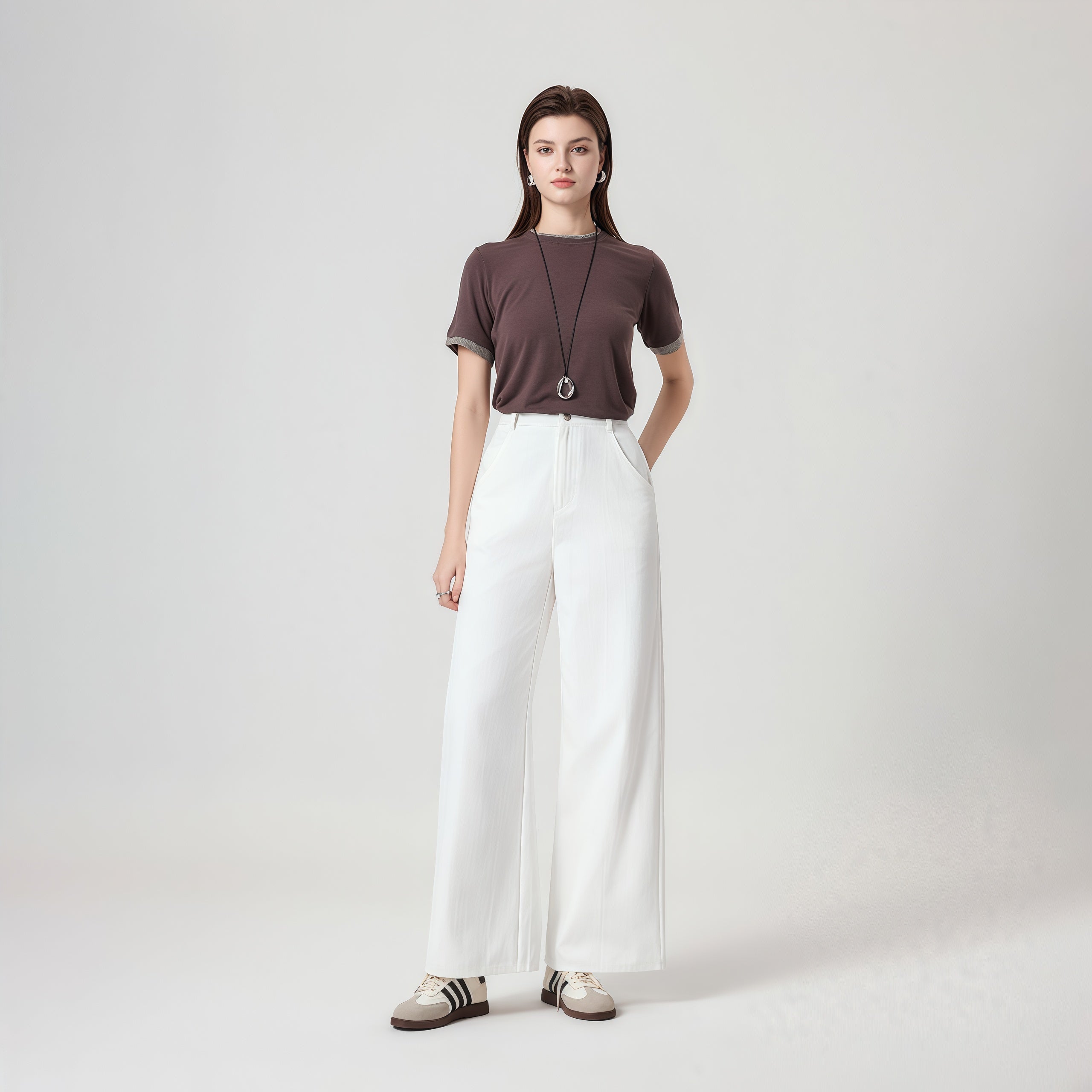 High-Waisted White Wide-Leg Pants image 1