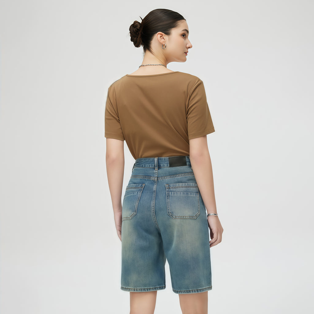 High-Waisted Light Blue Denim Shorts image 4