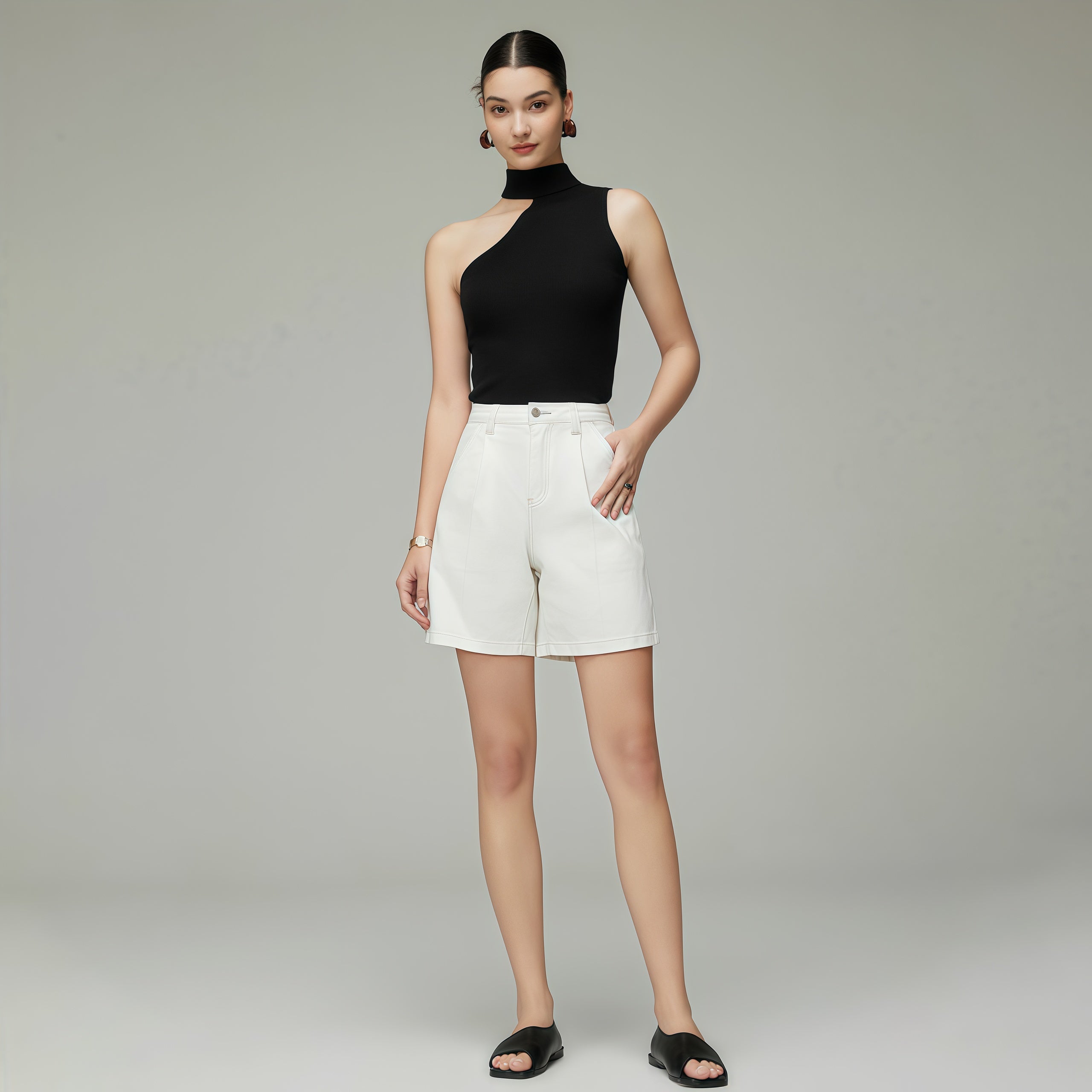 High-Waisted White Casual Shorts image 2