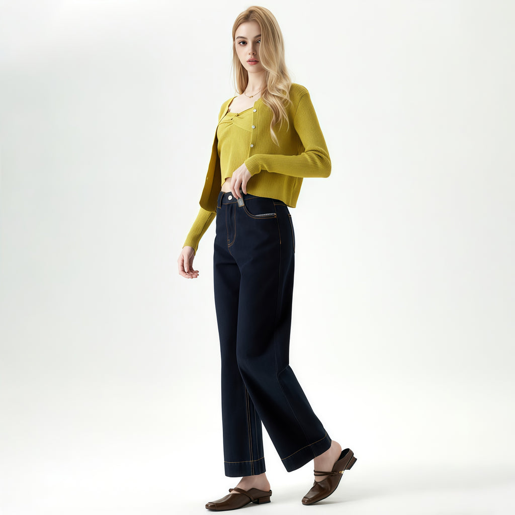 High Waisted Wide Leg Jeans in Dark Navy image 2