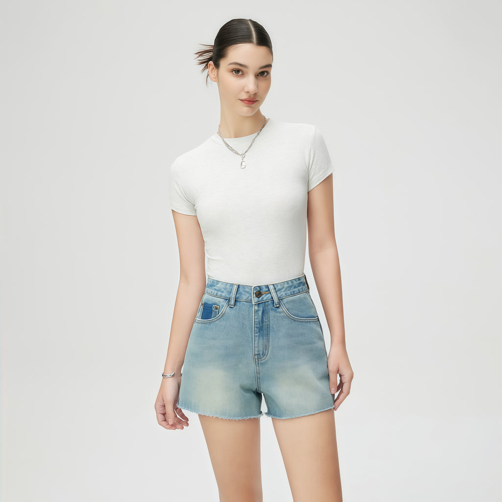 High-Rise Light Blue Denim Shorts image 3