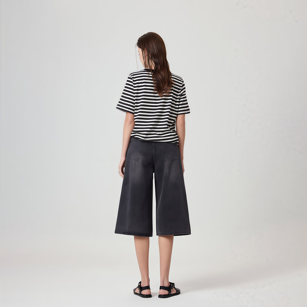 High-Waisted Black Denim Culottes image 4