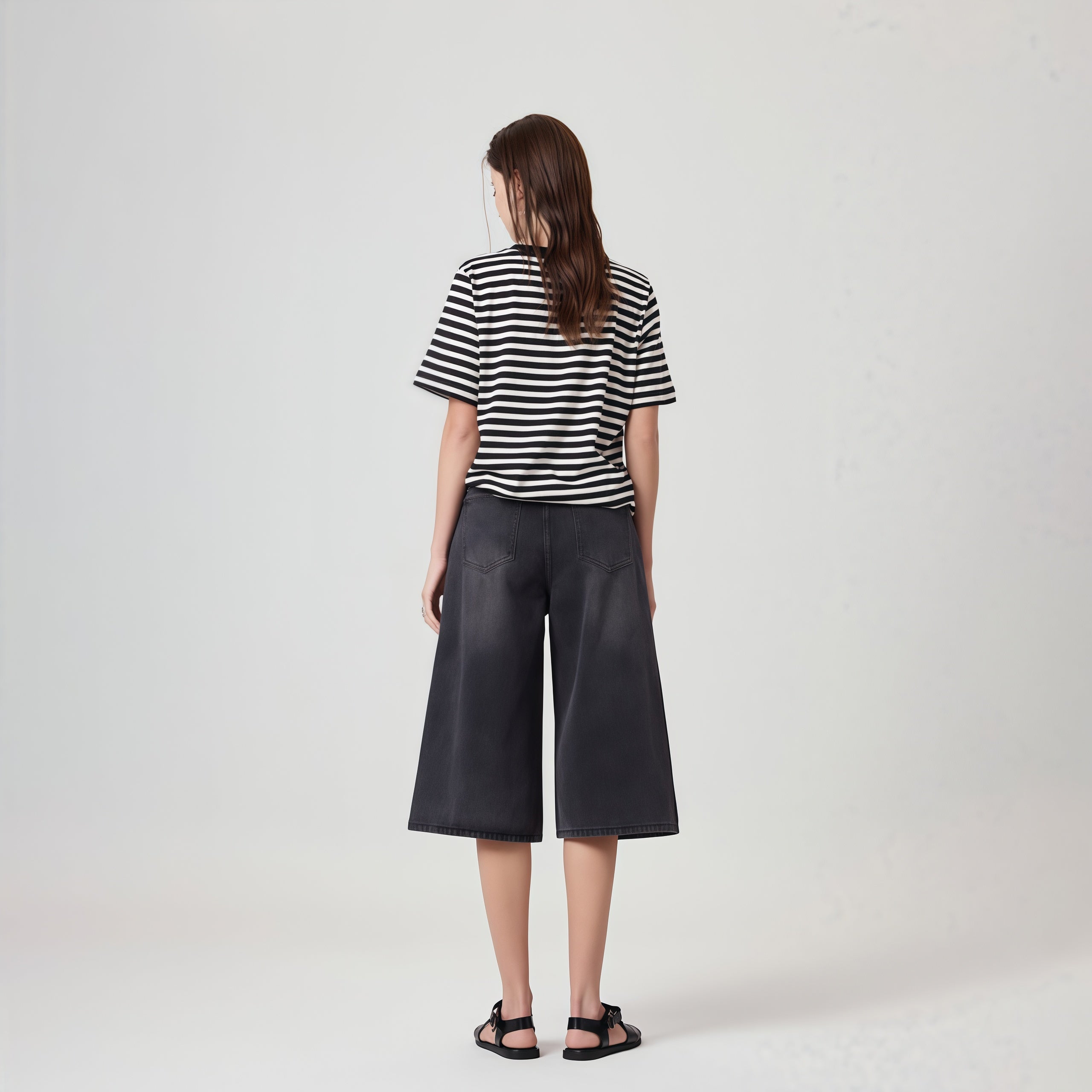 High-Waisted Black Denim Culottes image 4