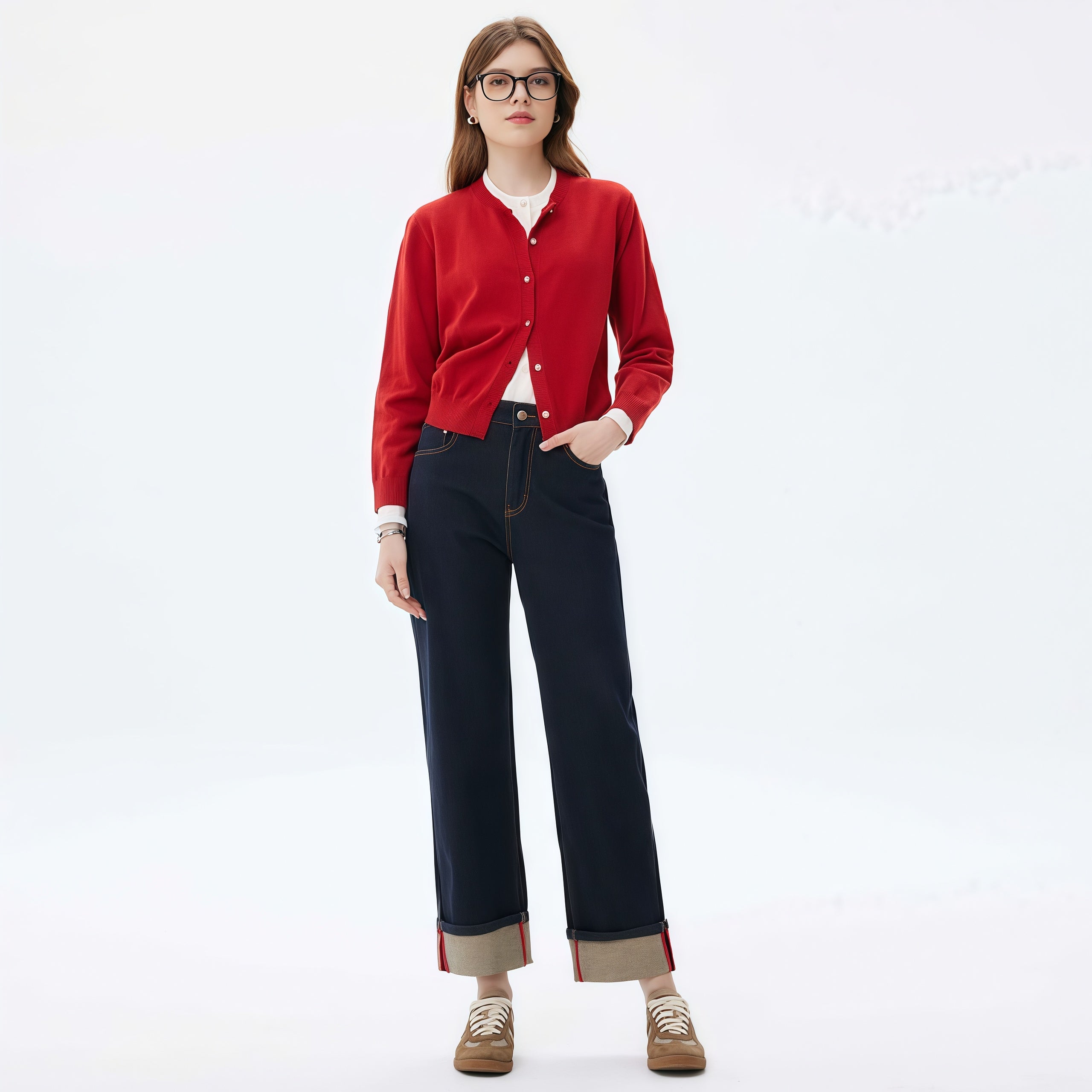 High-Waisted Dark Blue Wide-Leg Jeans image 3