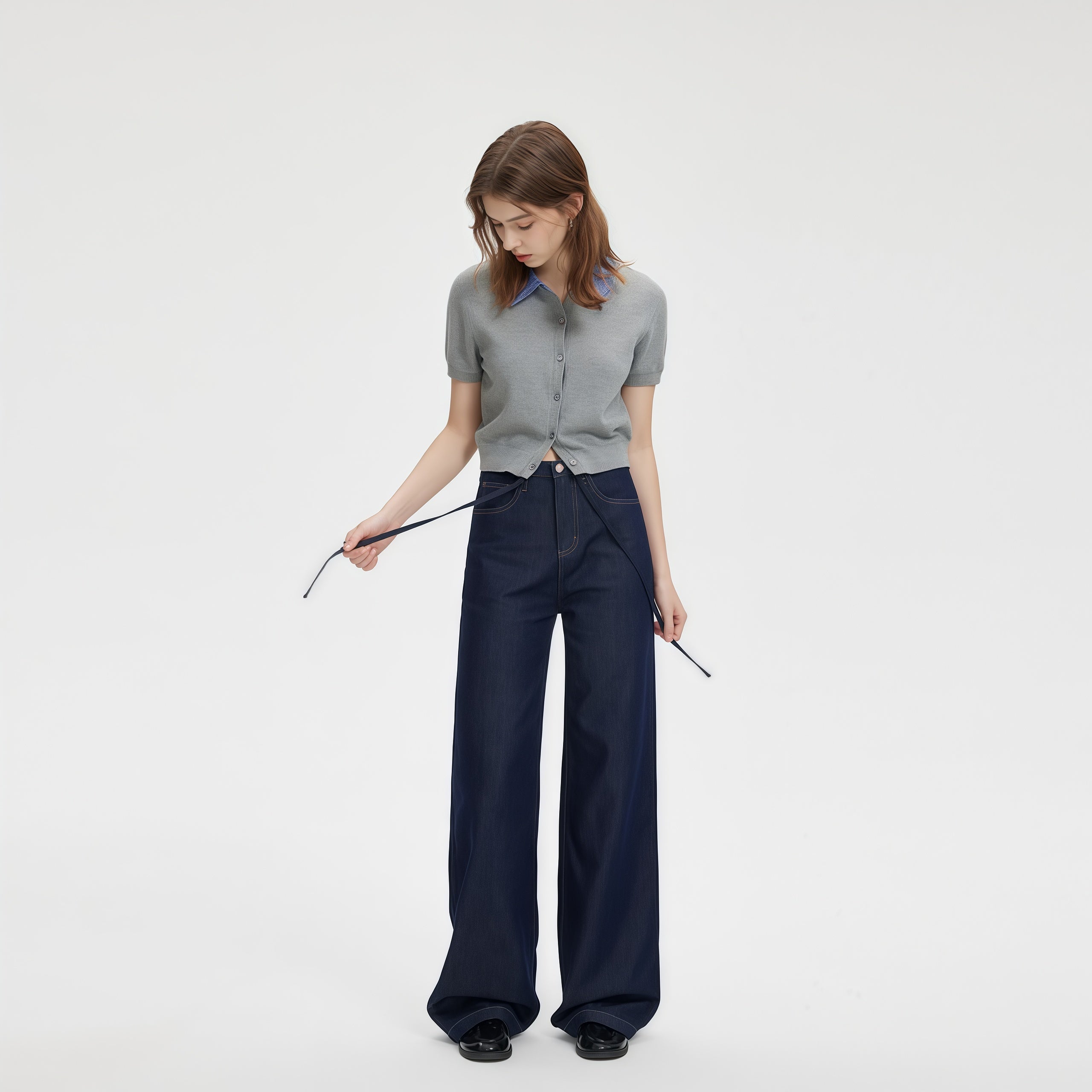 Wide Leg High Waisted Jeans in Dark Blue image 2