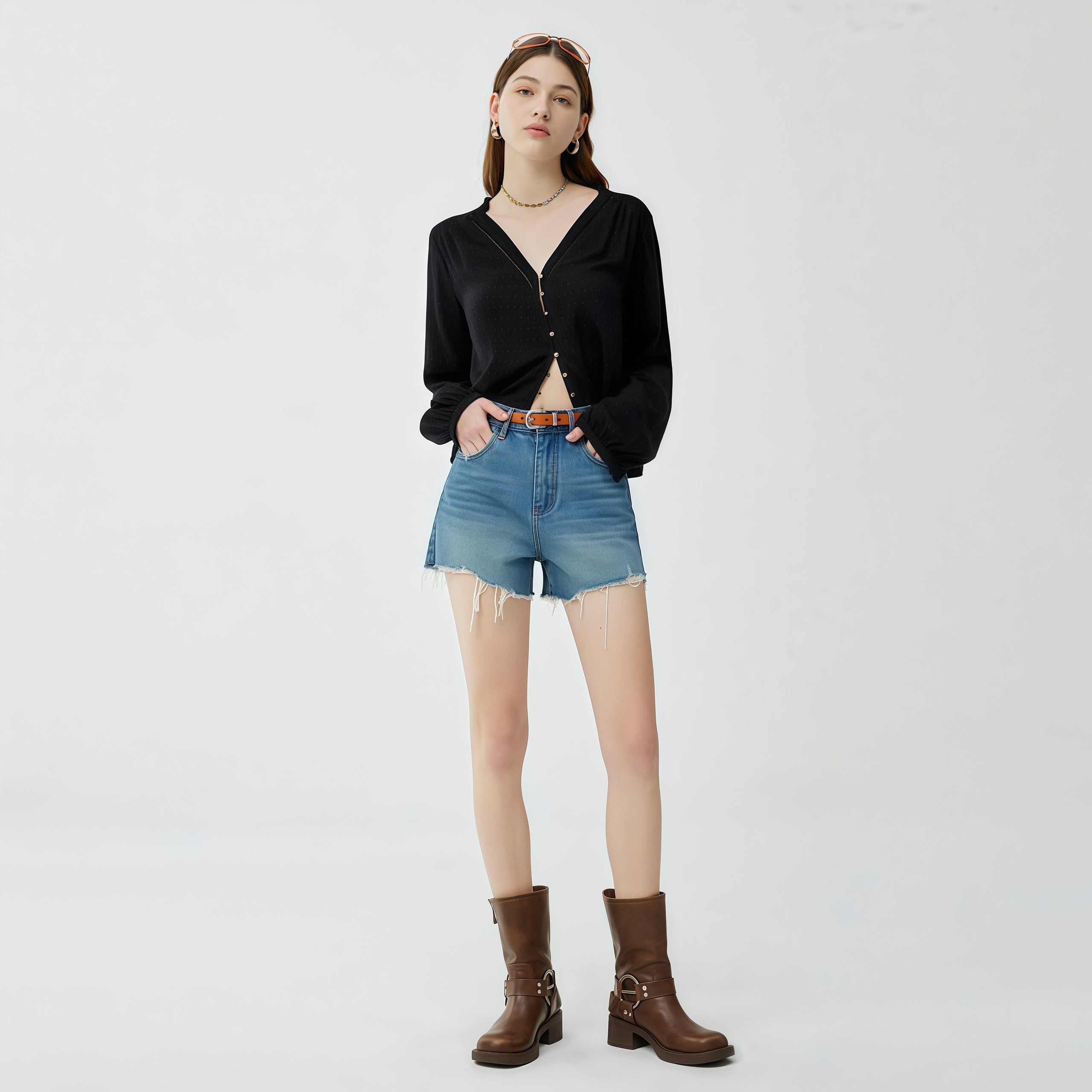 High-Waisted Denim Shorts image 0