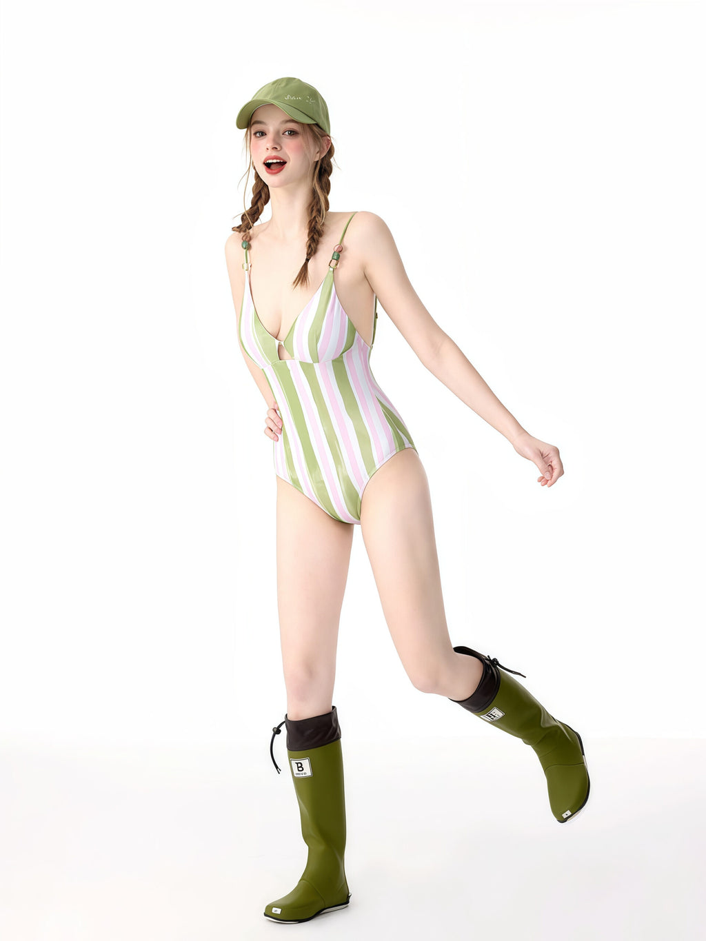 Striped One-Piece Swimsuit image 1