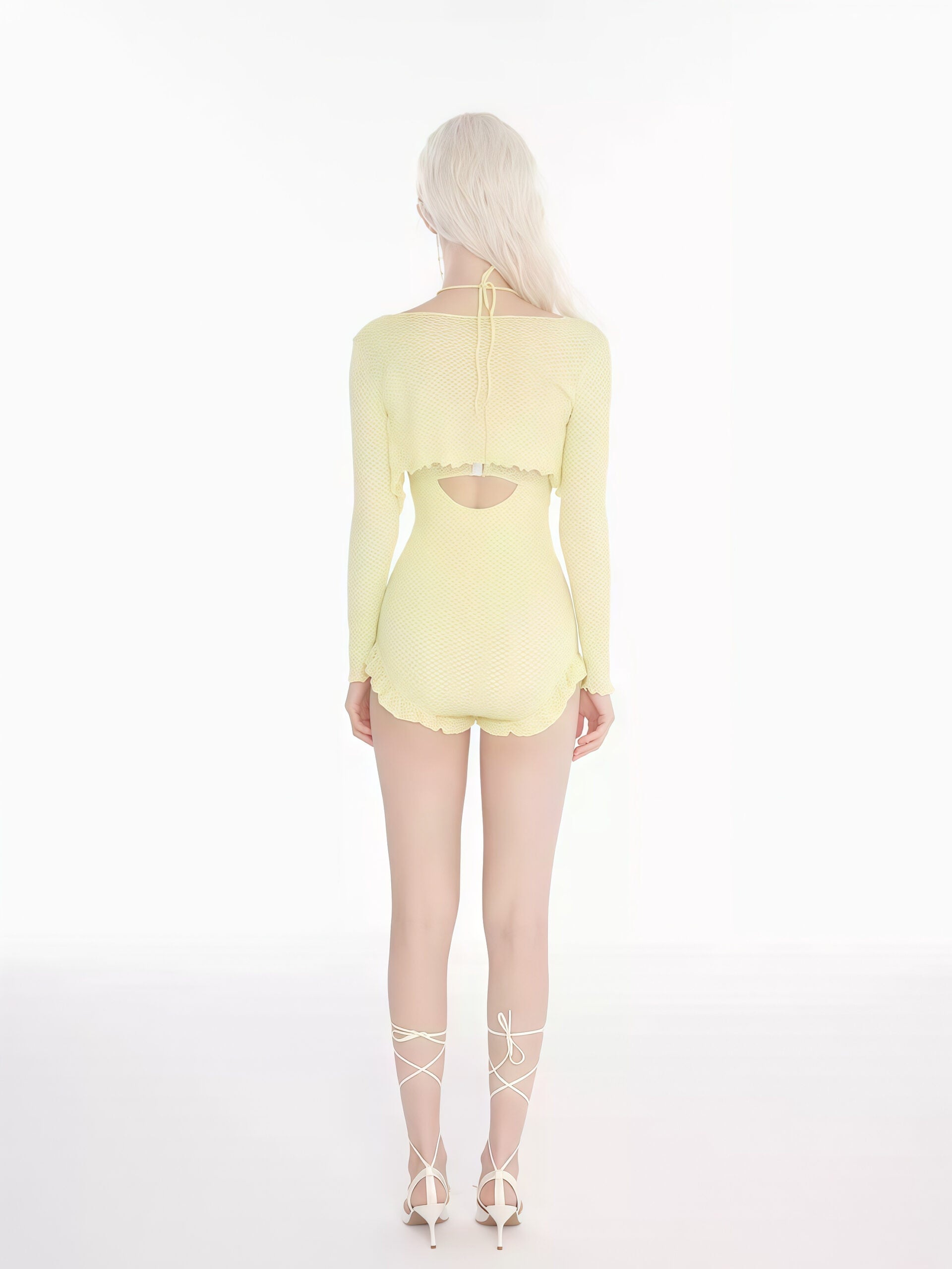 Yellow Crochet-Style One-Piece Swimsuit image 3