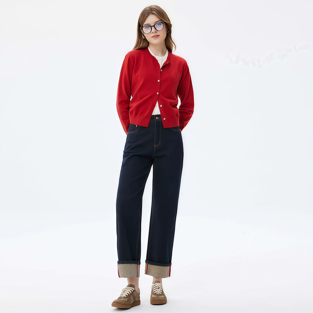 High-Waisted Dark Blue Wide-Leg Jeans image 1