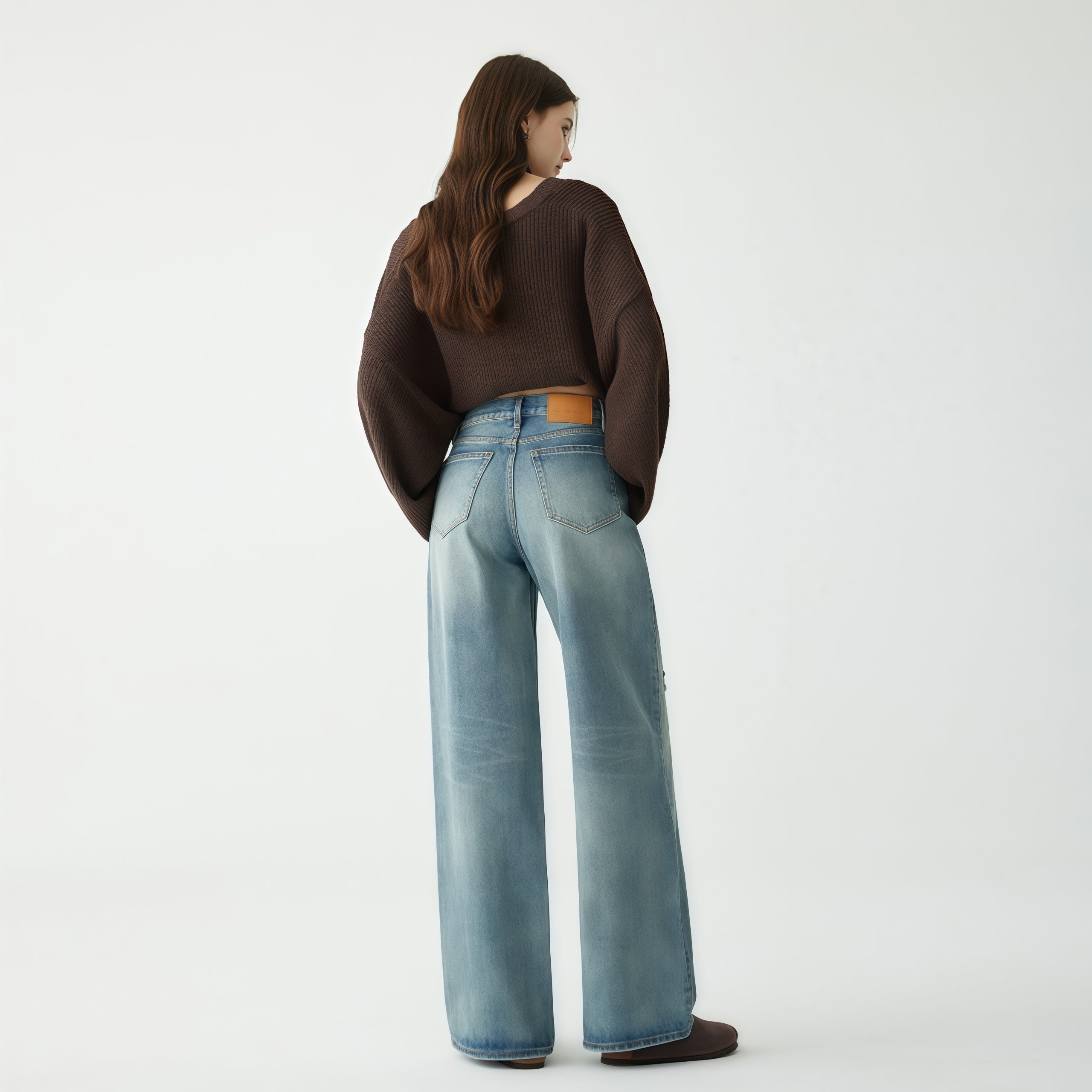 High-Waisted Ripped Light Blue Wide-Leg Jeans image 4