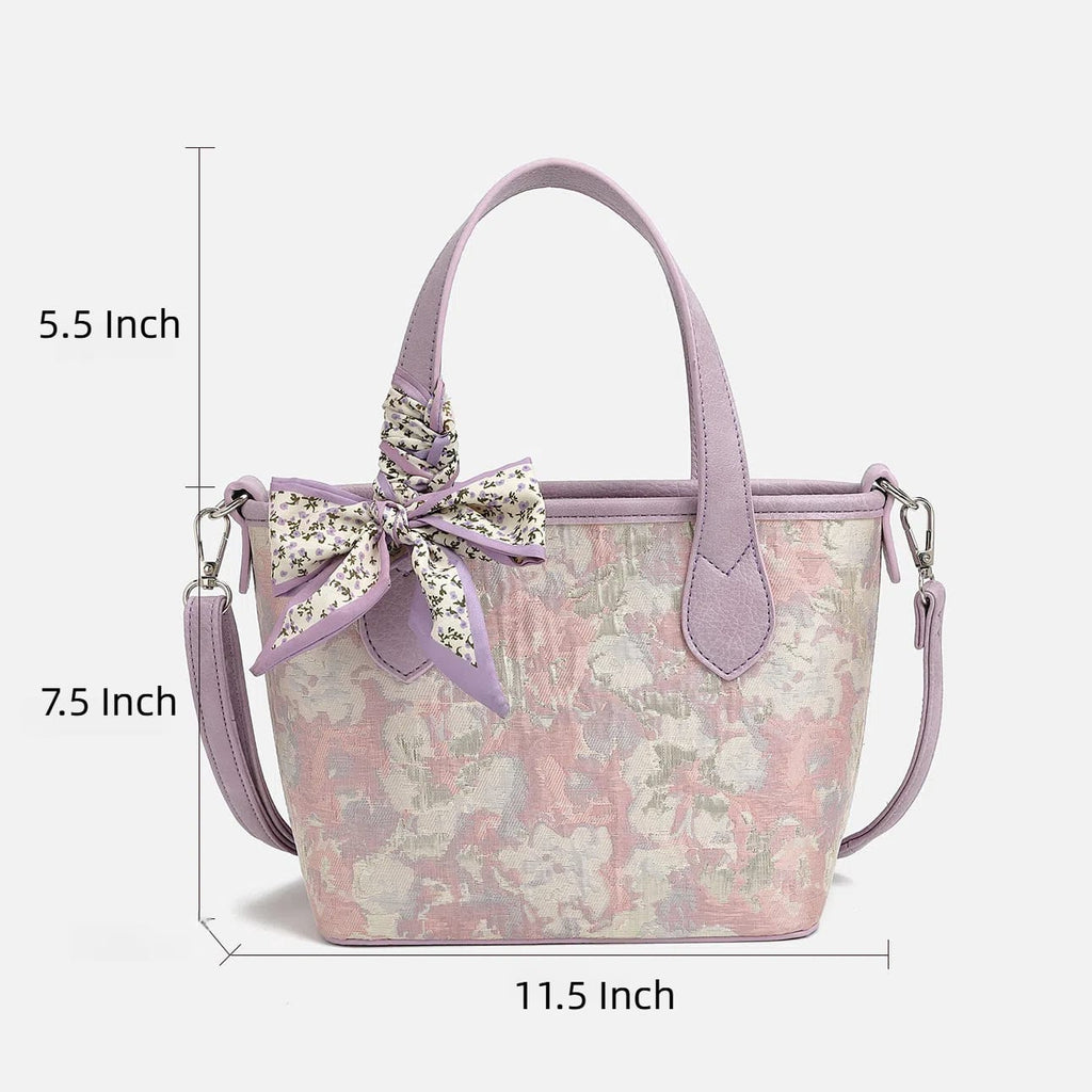 Purple Floral Tote Bag with Bow image 2