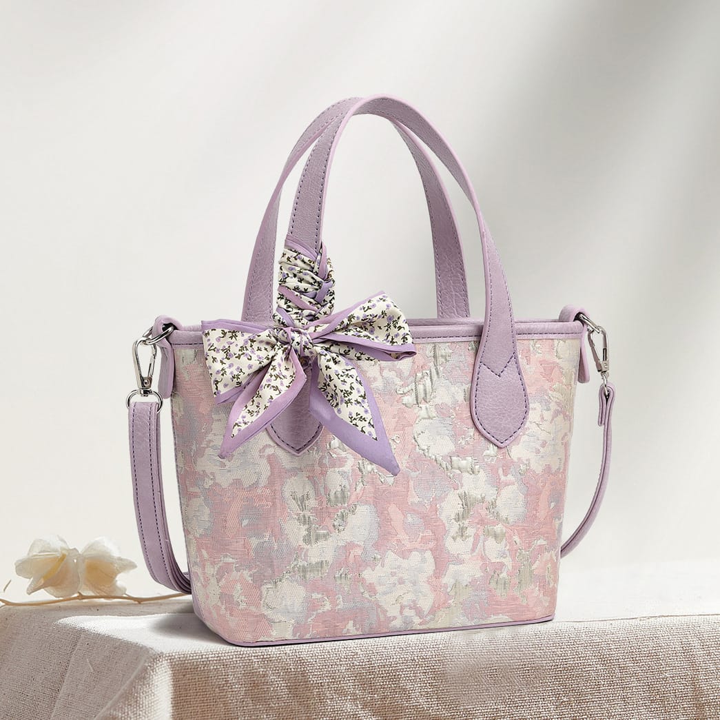 Purple Floral Tote Bag with Bow image 1