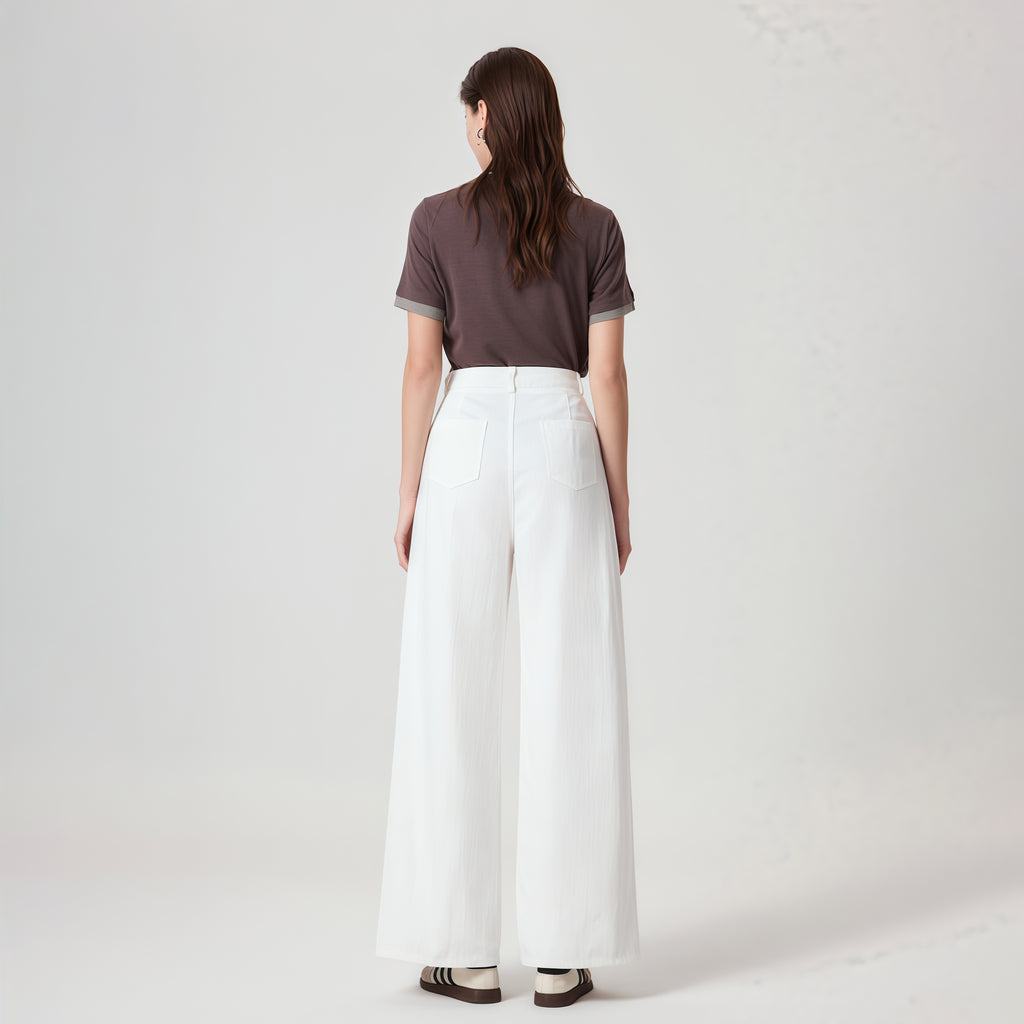 High-Waisted White Wide-Leg Pants image 2