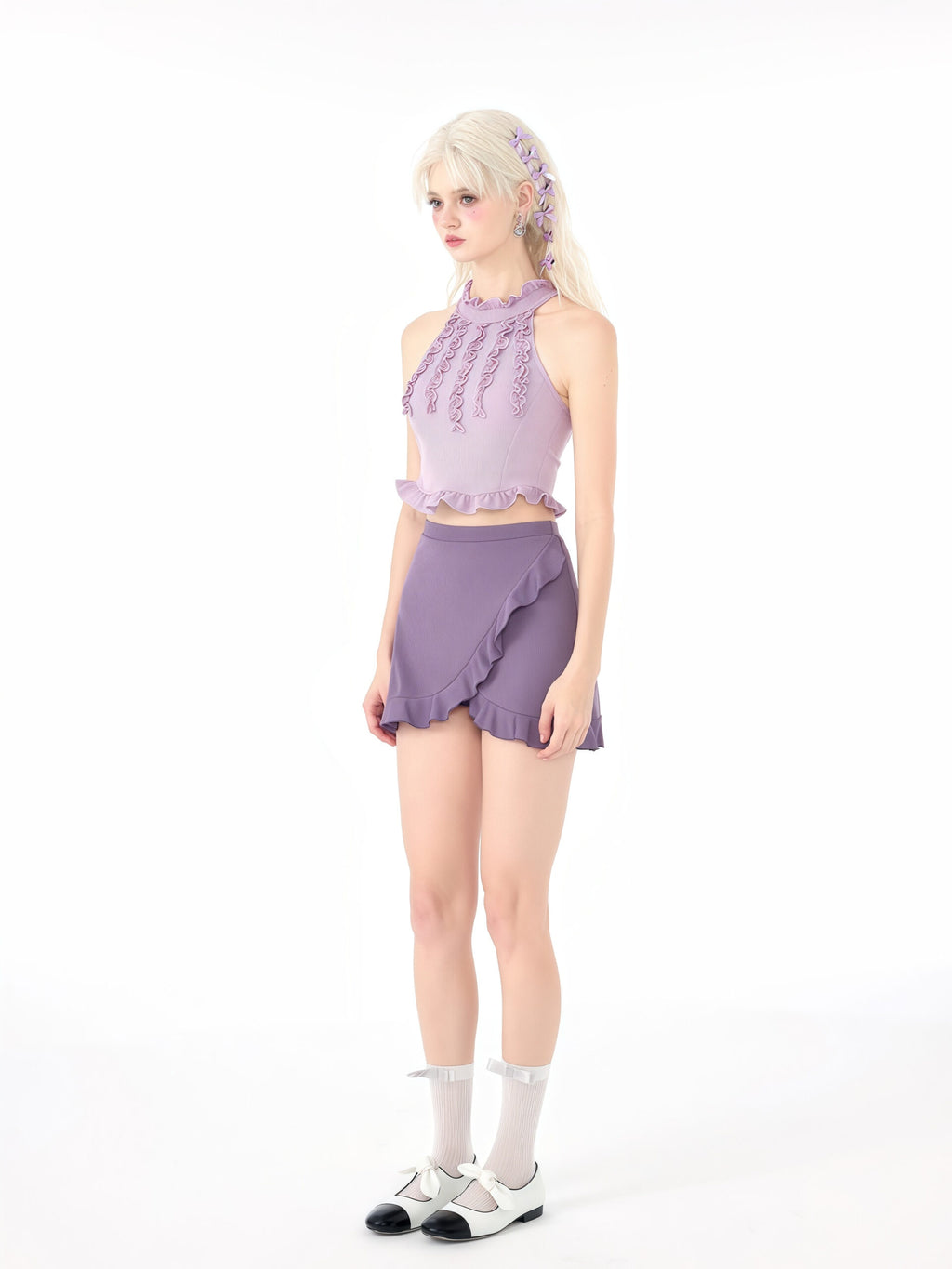 Purple Ruffled Halter Top and Skirt Set image 2