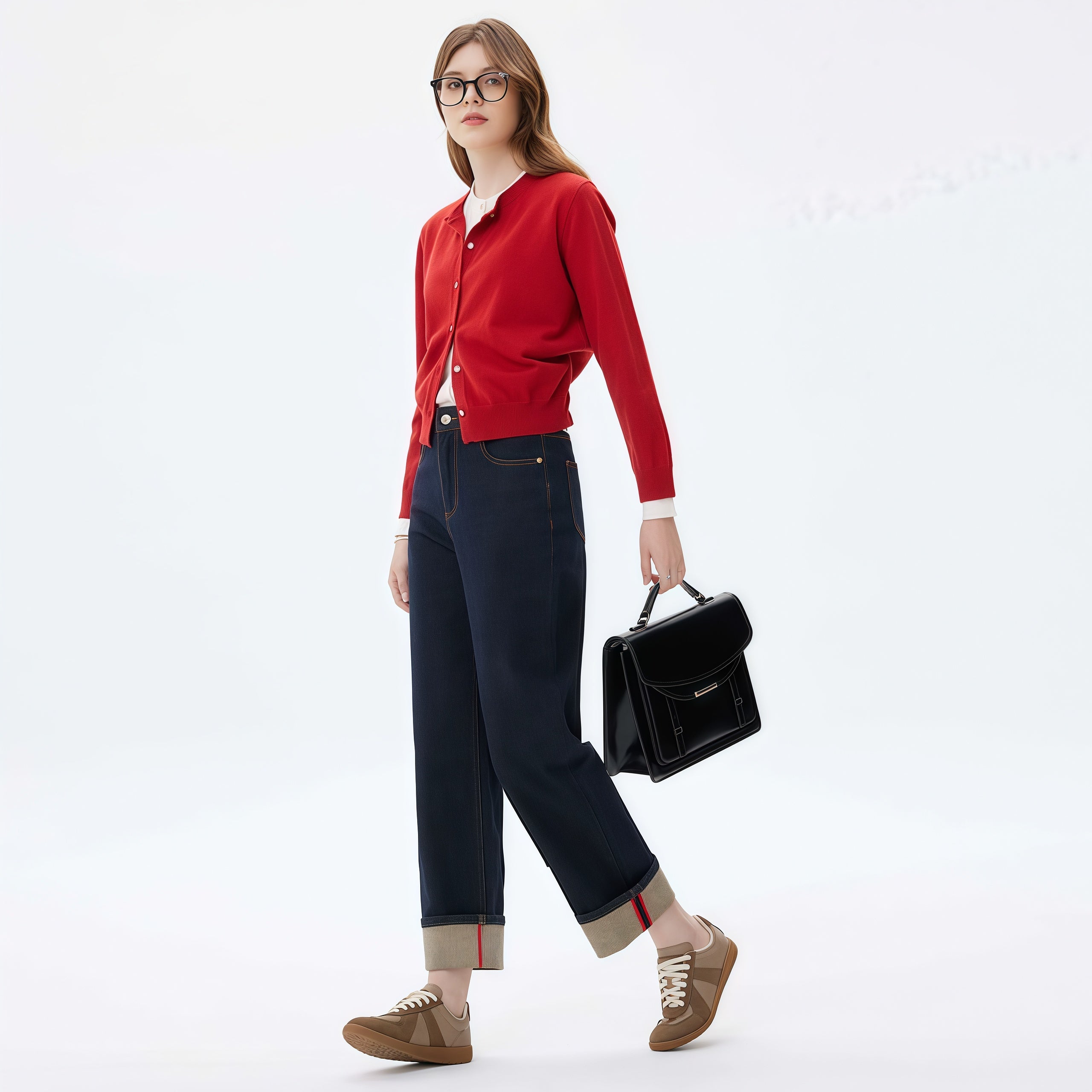 High-Waisted Dark Blue Wide-Leg Jeans image 2