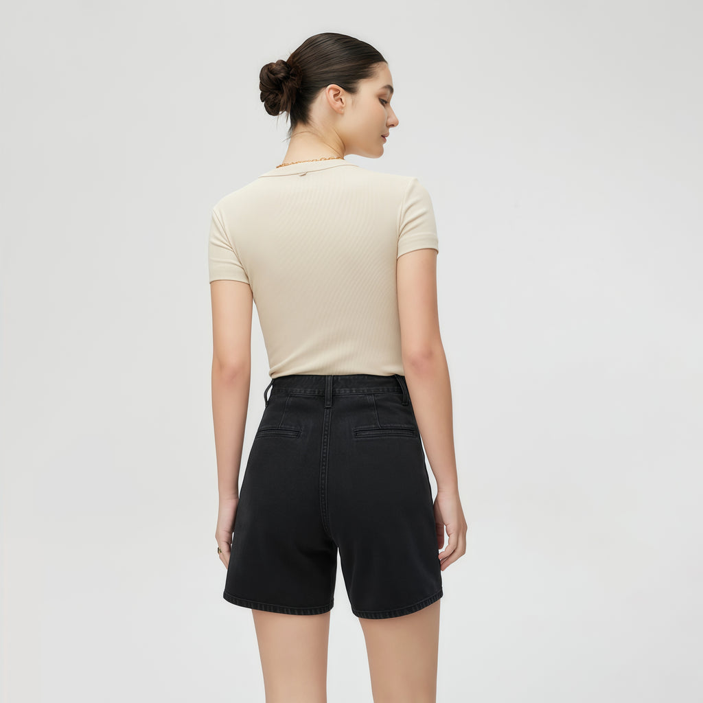 High-Waisted Black Denim Shorts image 2