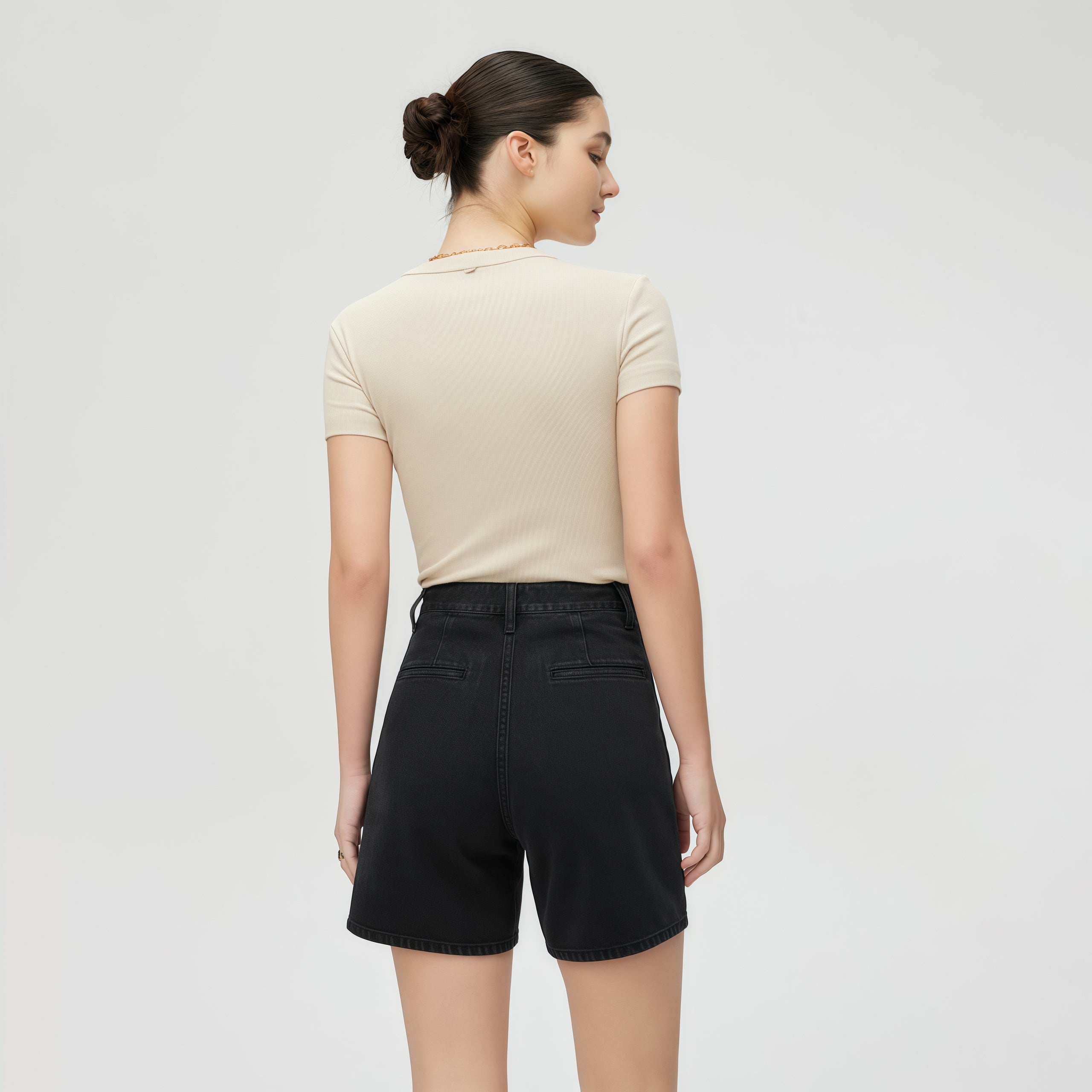 High-Waisted Black Denim Shorts image 2