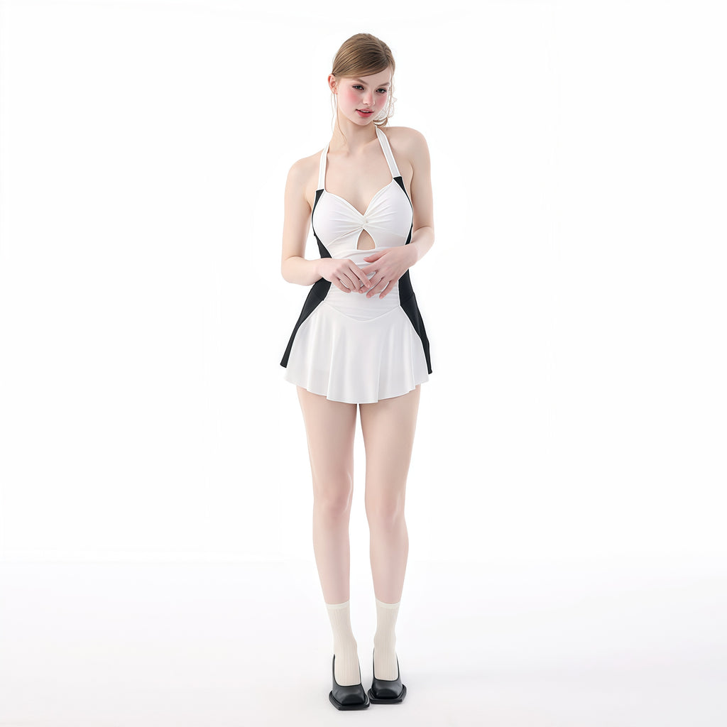 White and Black Halter Swimdress image 0