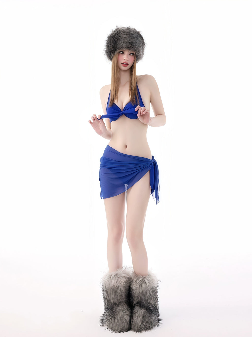 Stylish Blue Bikini Set with Tie-Front Top image 1