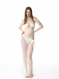 Stylish White Crochet Bikini with High-Slit Cover-up image 0