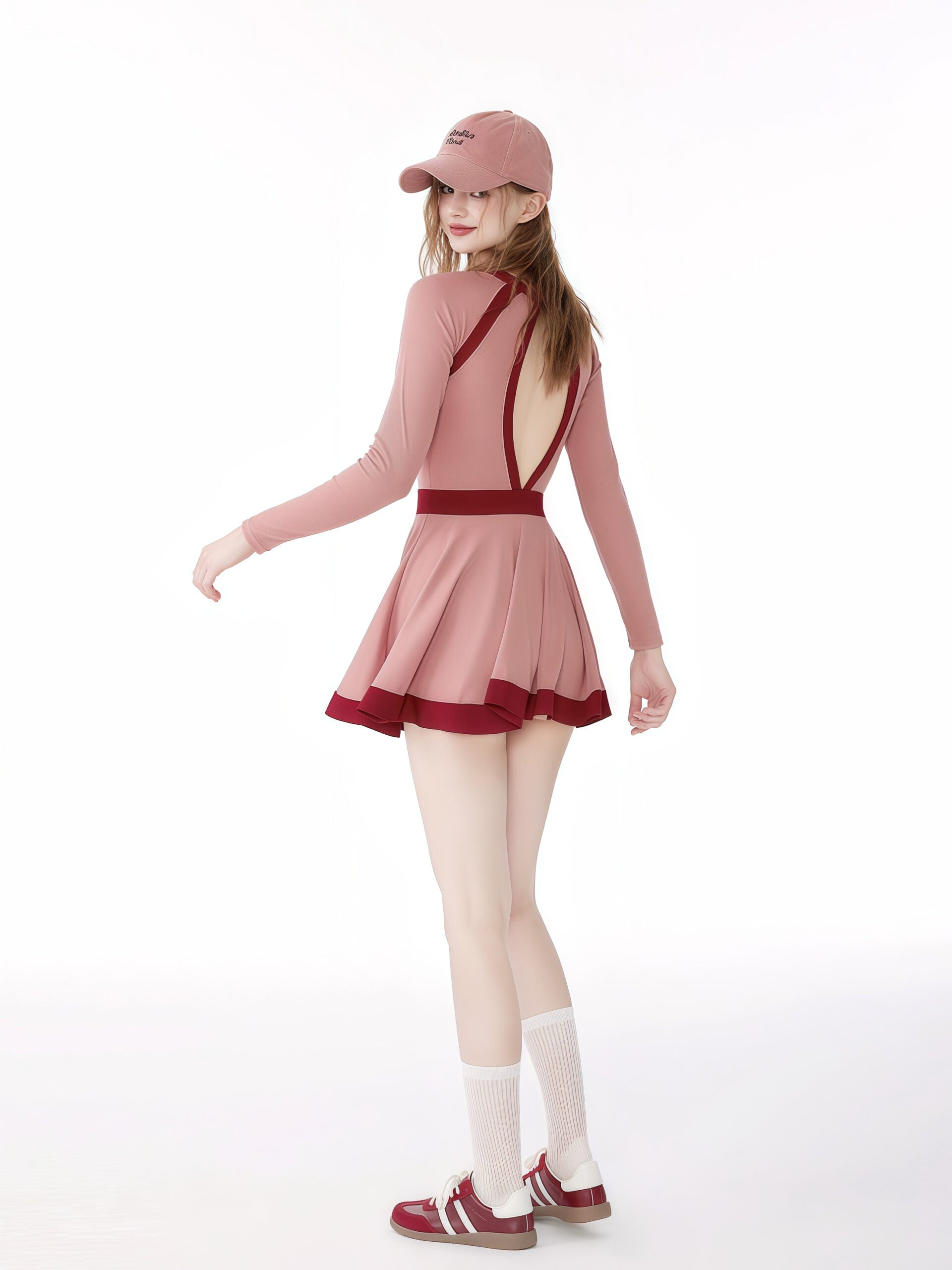 Pink Long Sleeve Skirted Swimsuit image 3