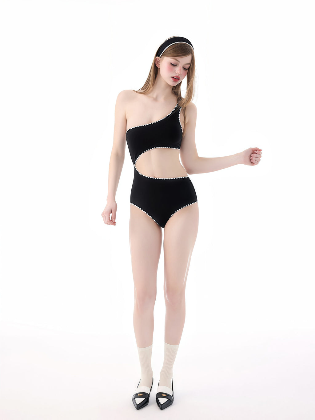 Black One-Shoulder Swimsuit image 0