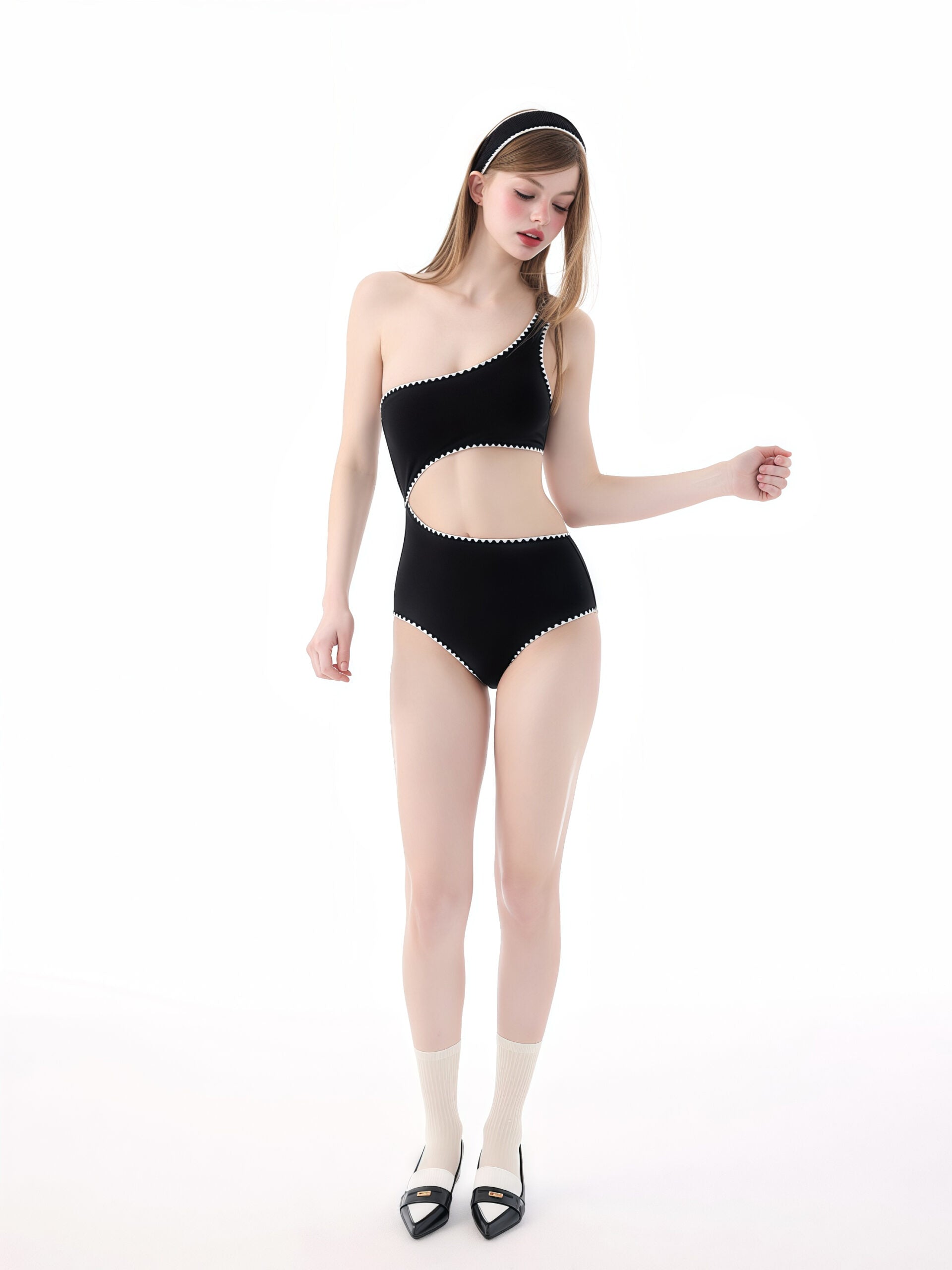 Black One-Shoulder Swimsuit image 0