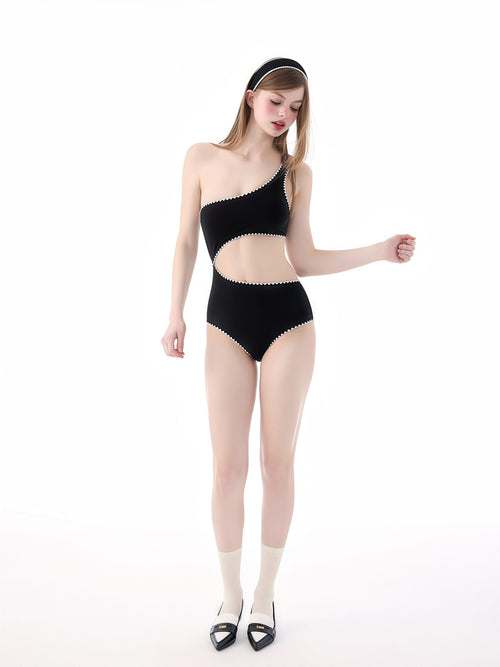 Black One-Shoulder Swimsuit image 0