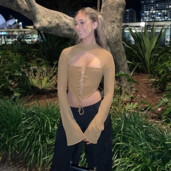 Corset Lace-Up Crop Top - Stylish Sheer Mesh Blouse