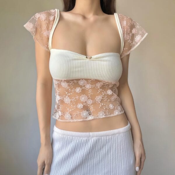 Women's Sleeveless Lace Crop White Top