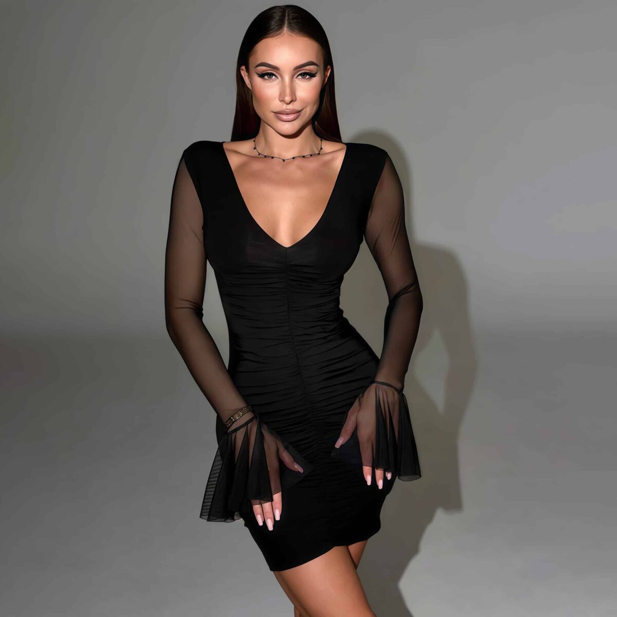 Long sleeve black mini dress - Image 2
