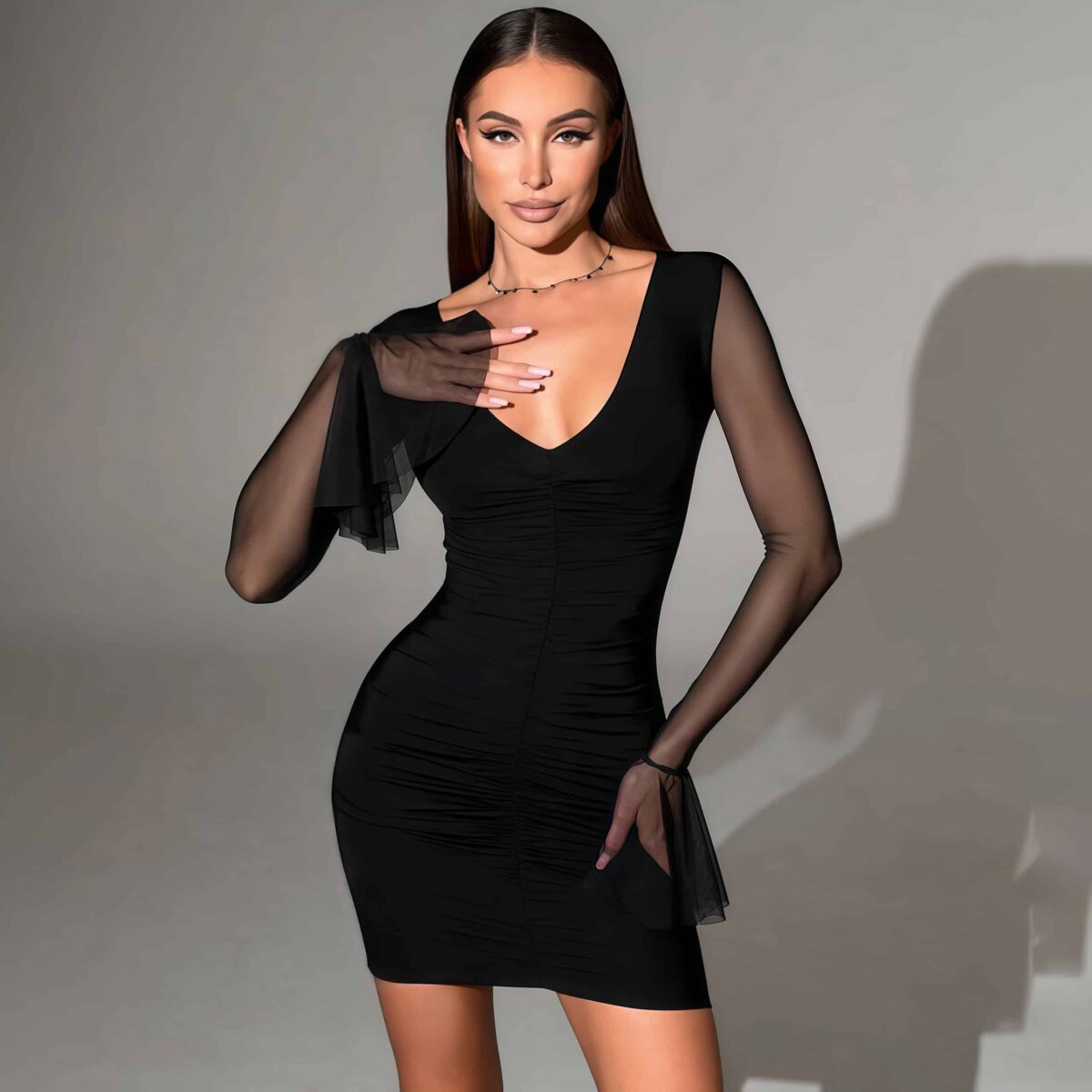 Long sleeve black mini dress