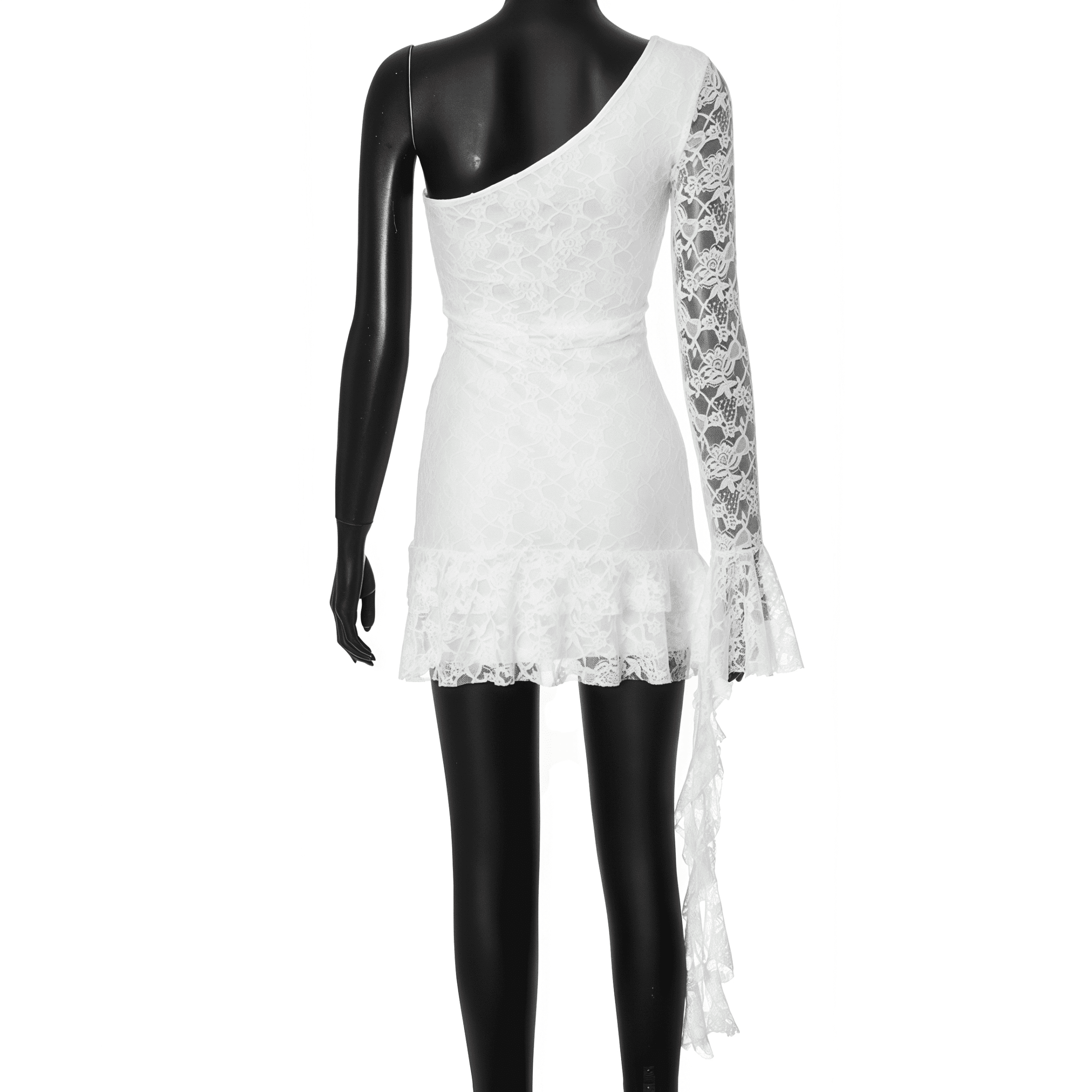 White Lace Mini Dress with Long Train - Image 7
