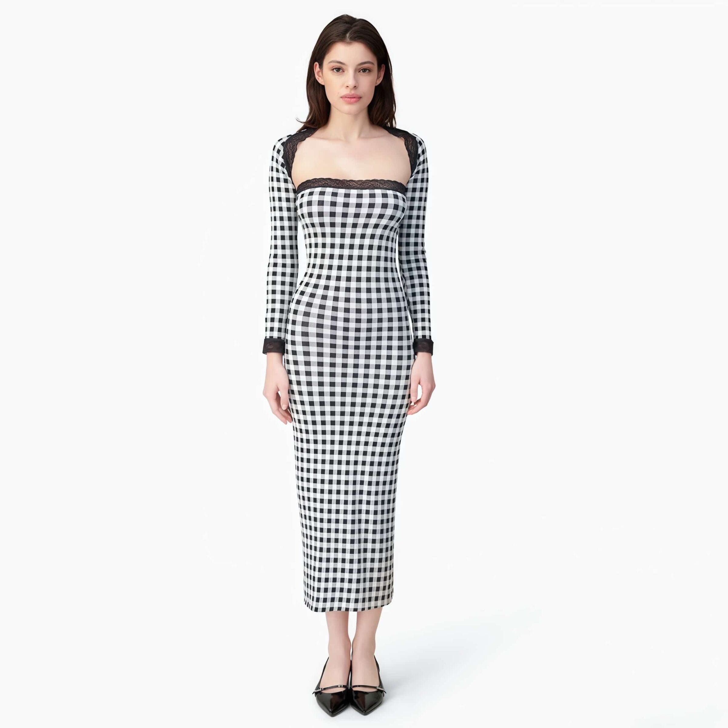 Black and White Checkered Midi Dress – Image 2