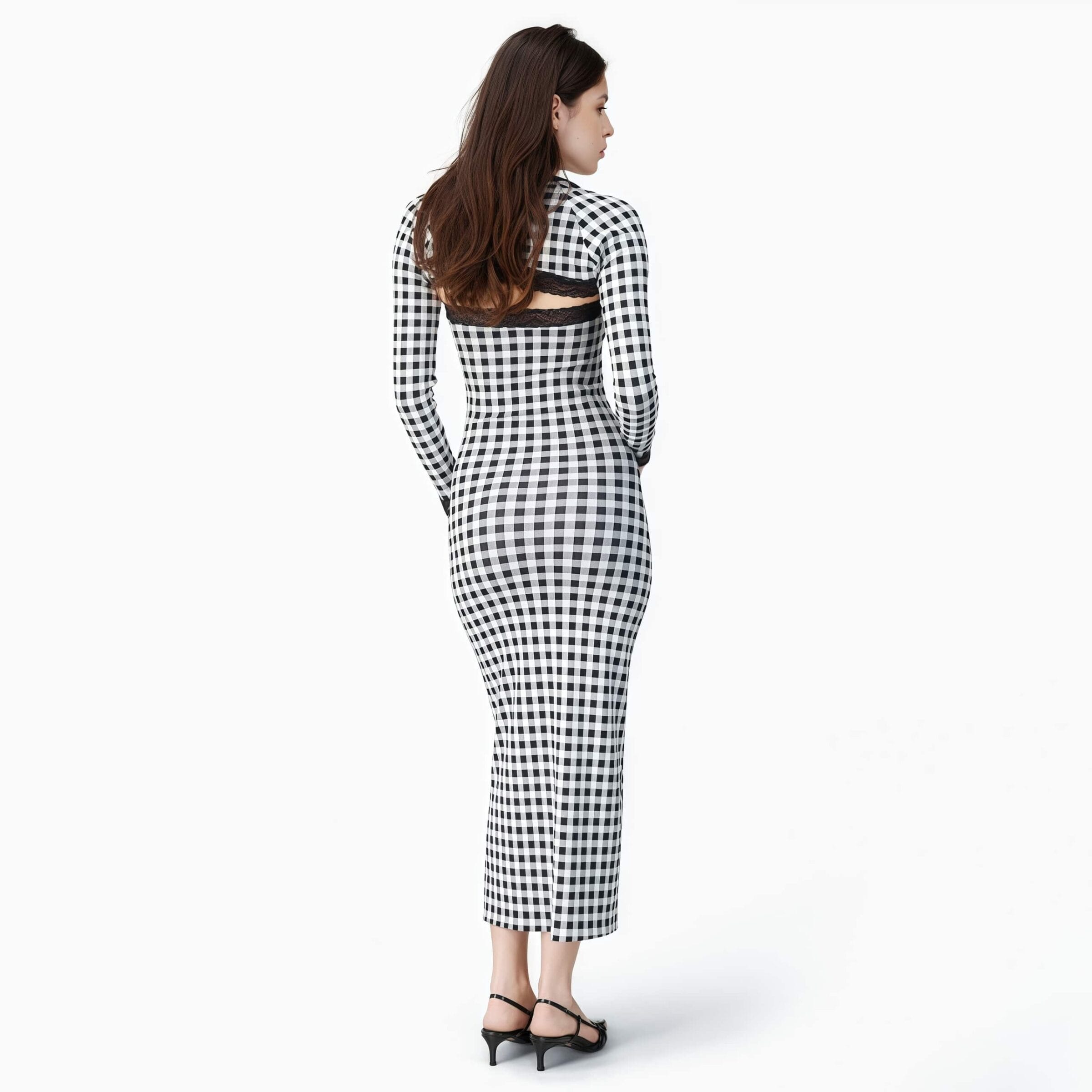 Black and White Checkered Midi Dress – Image 4