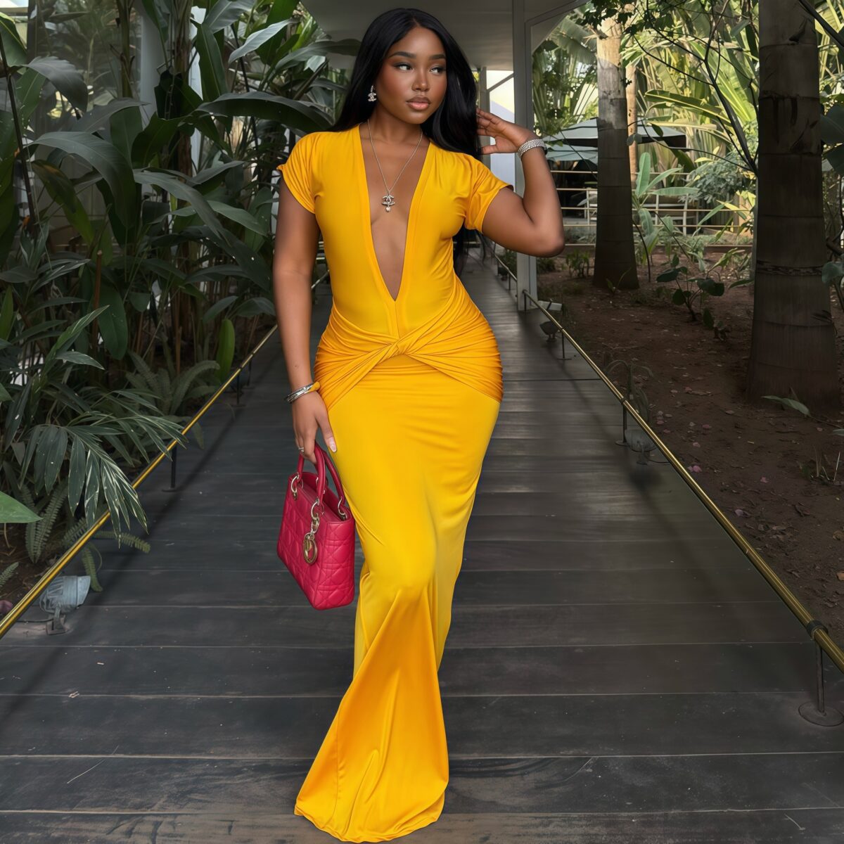 Plunge neck dress