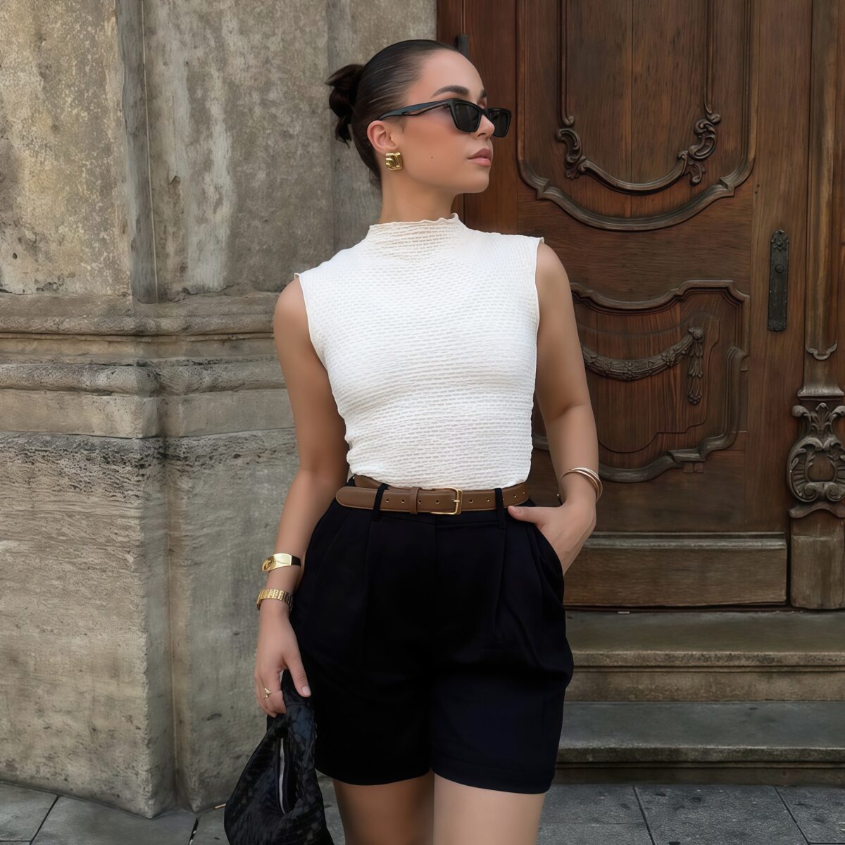 White sleeveless top