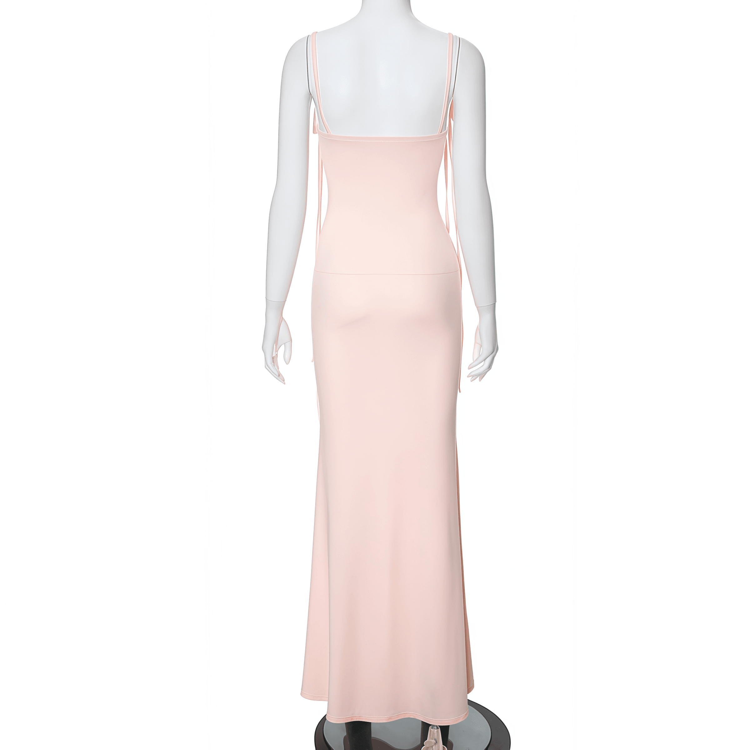 Elegant Blush Pink Floral Applique Evening Gown - Image 6