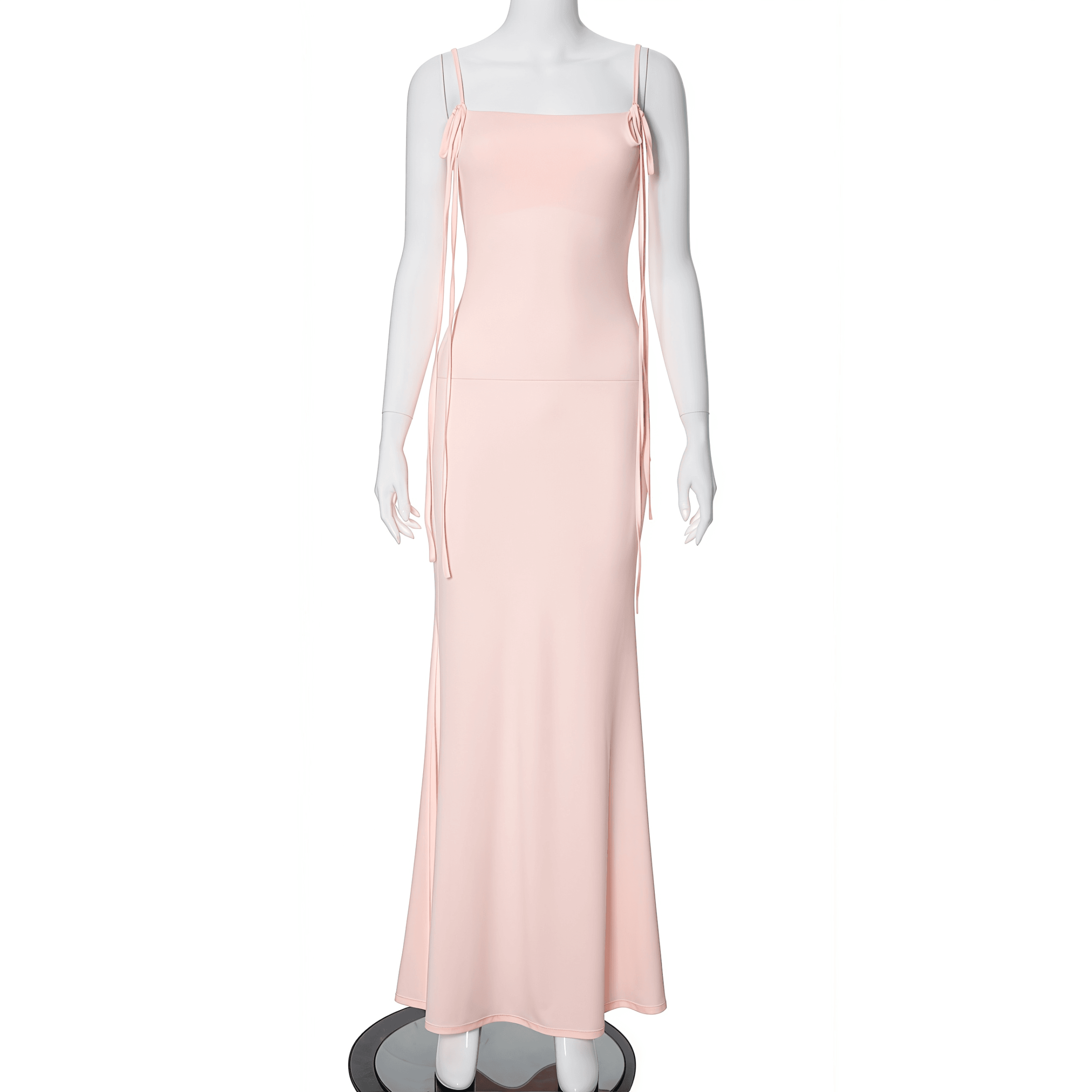 Elegant Blush Pink Floral Applique Evening Gown - Image 5