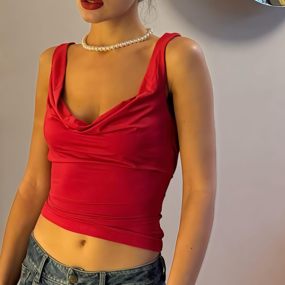 red bustier top