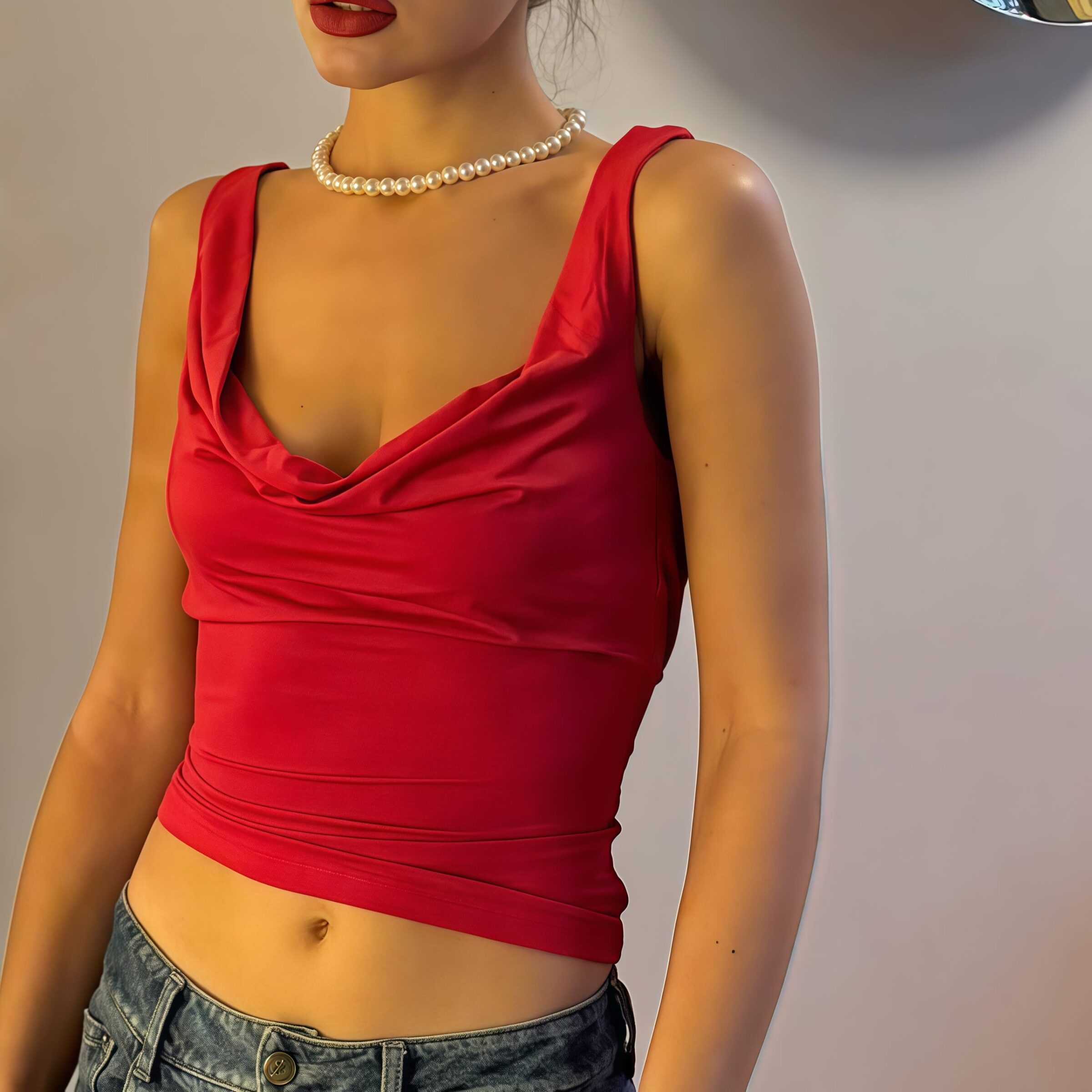 red bustier top