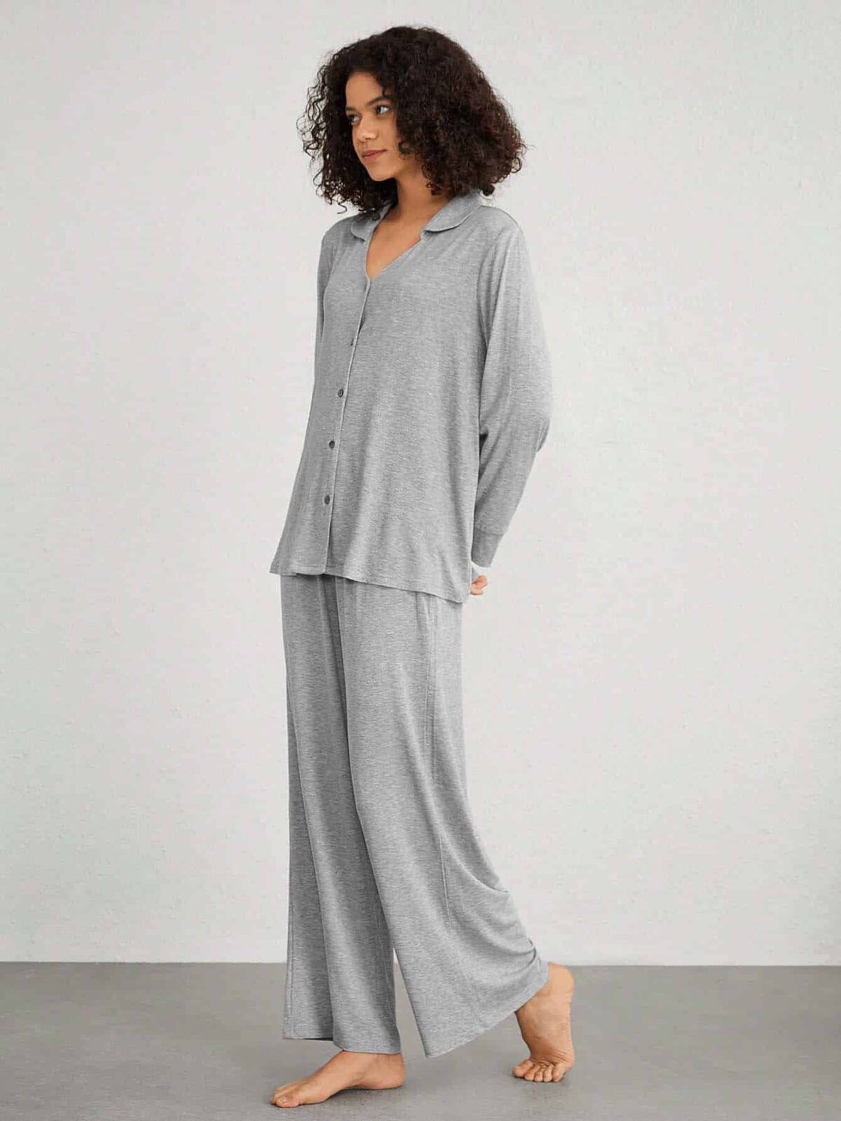 2 Piece Outfits for Women Button Down Shirts with Wide Leg Pants Knit Sets - Image 3