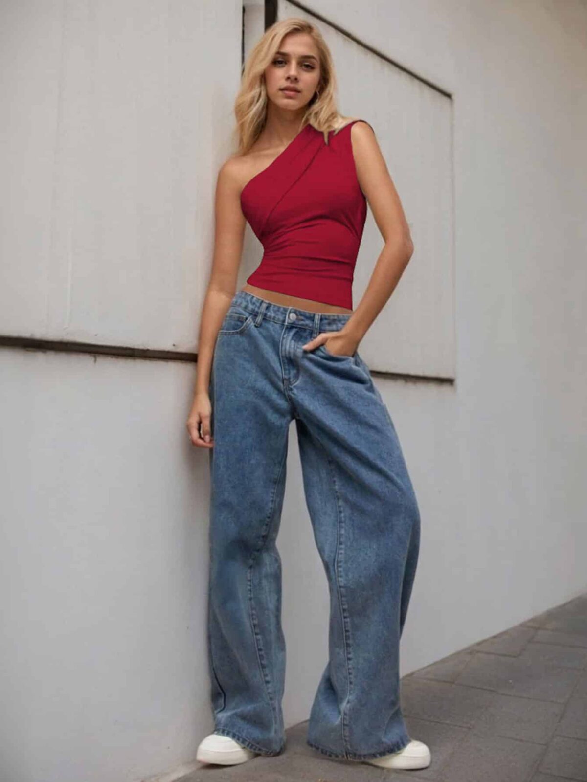One Shoulder Tops for Women Sleeveless Slash Neck Asymmetrical Basic - Image 6