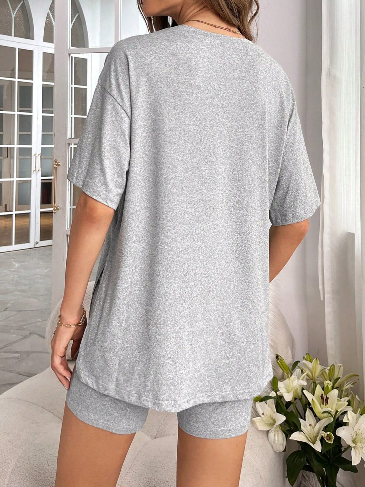 Women's 2 Piece Lounge Set Split Short Sleeve - Image 5