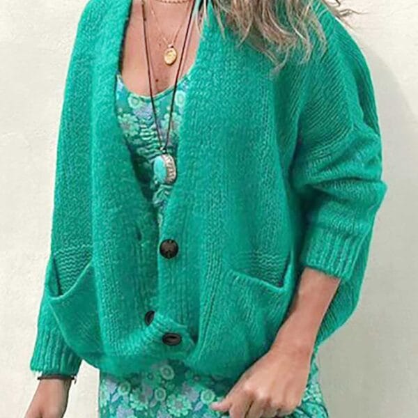 Teal gebreid vest met zakken