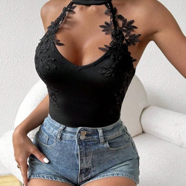 Svart spetshållare Bodysuit