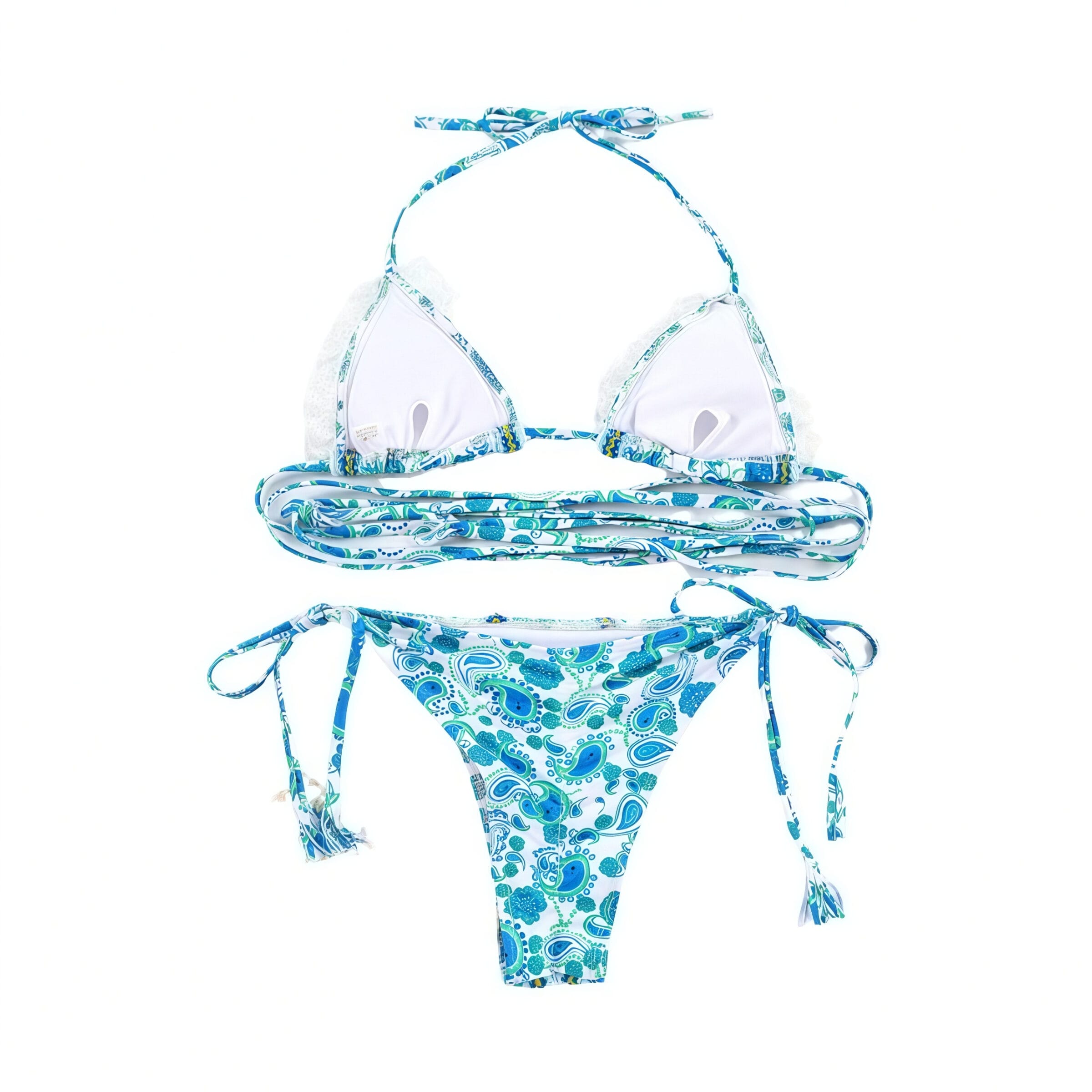 Blue Floral Tie-Side Bikini Set - immagine 5