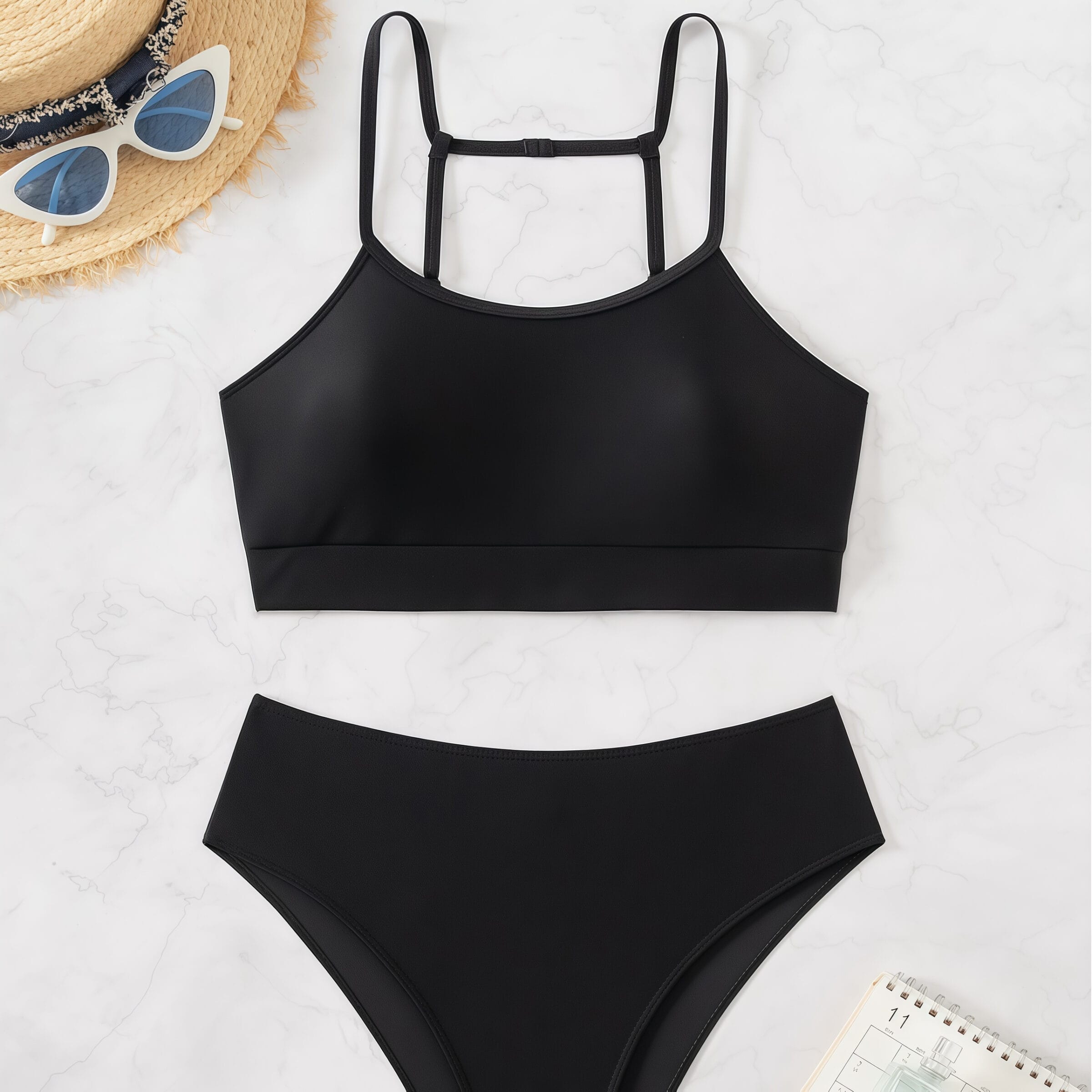 Solid color conservative suspender swimsuit - Image 4
