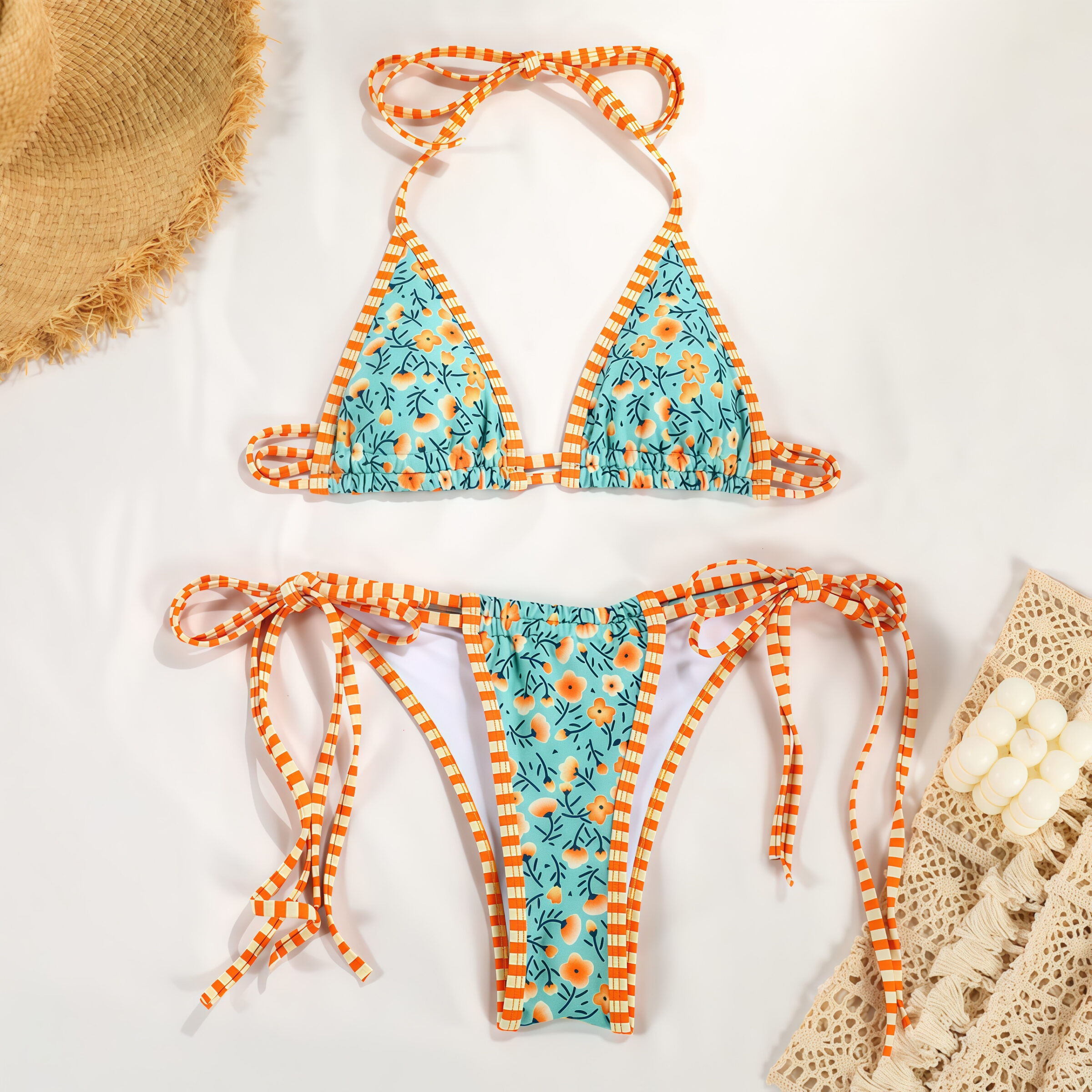 Green Leaf Print Tie-Side Bikini Set – Bild 3