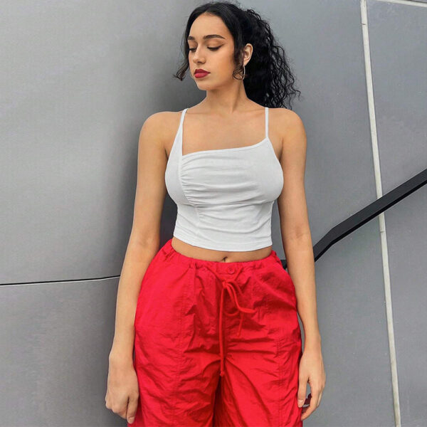 White Ruched Spaghetti Strap Crop Top